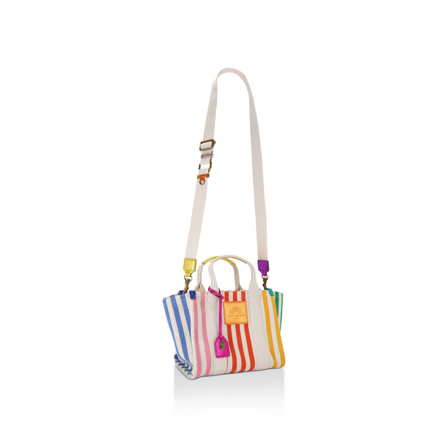 Kurt Geiger gestreepte mini shopper Southbank Small ecru multi