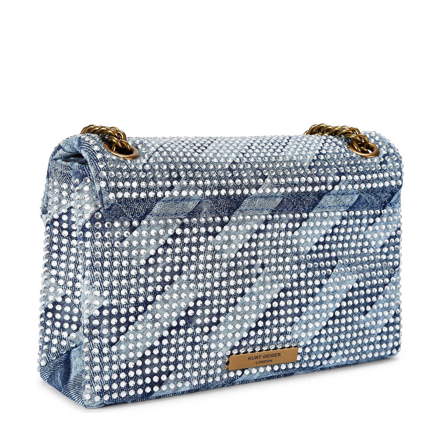 Kurt Geiger denim crossbody tas Kensington met strass blauw