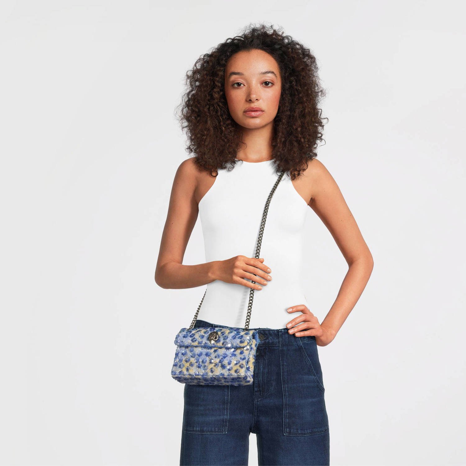 Kurt Geiger crossbody tas Mini Kensington met pailletten blauw