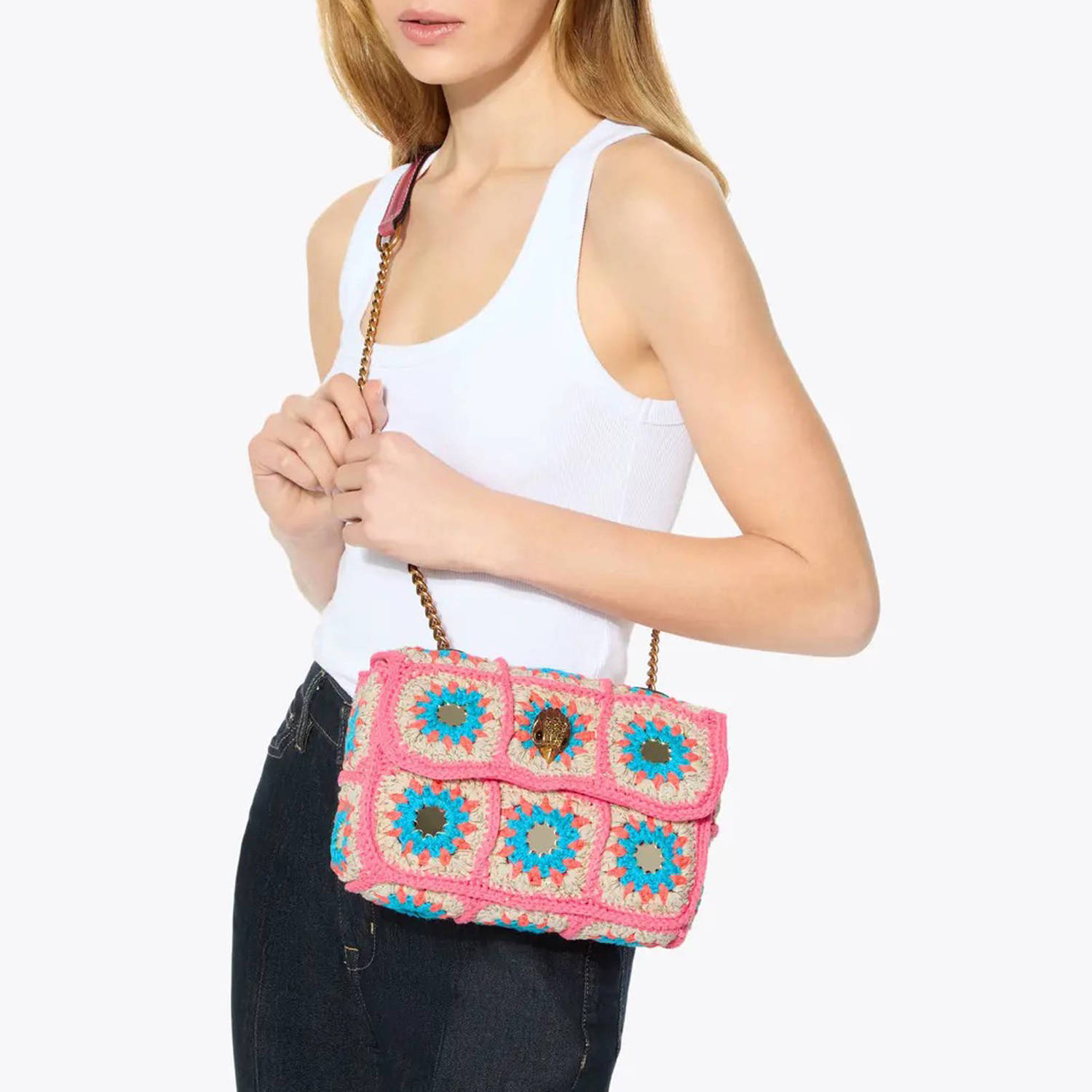 Kurt Geiger crochet crossbody tas Kensington roze blauw