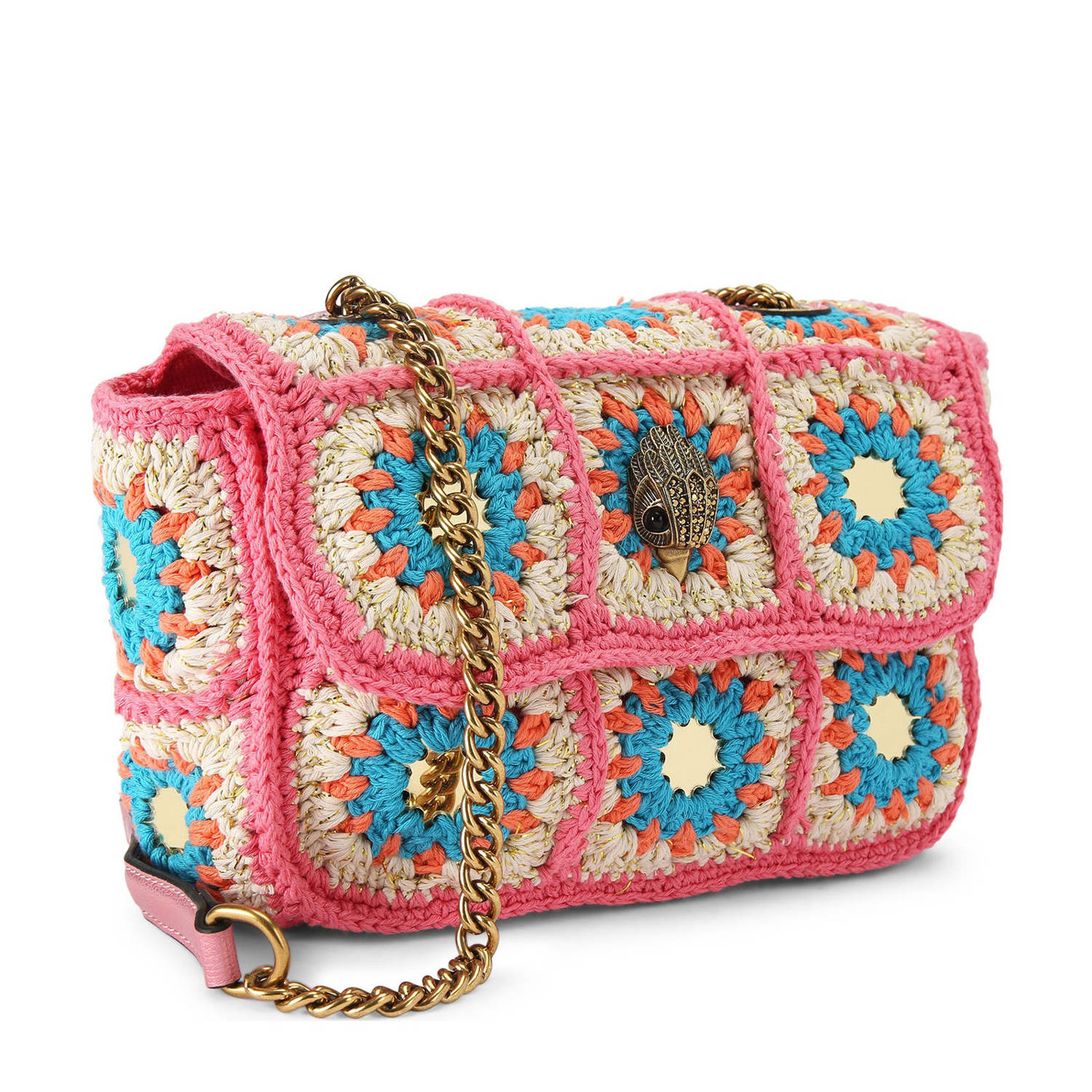 Kurt Geiger crochet crossbody tas Kensington roze blauw