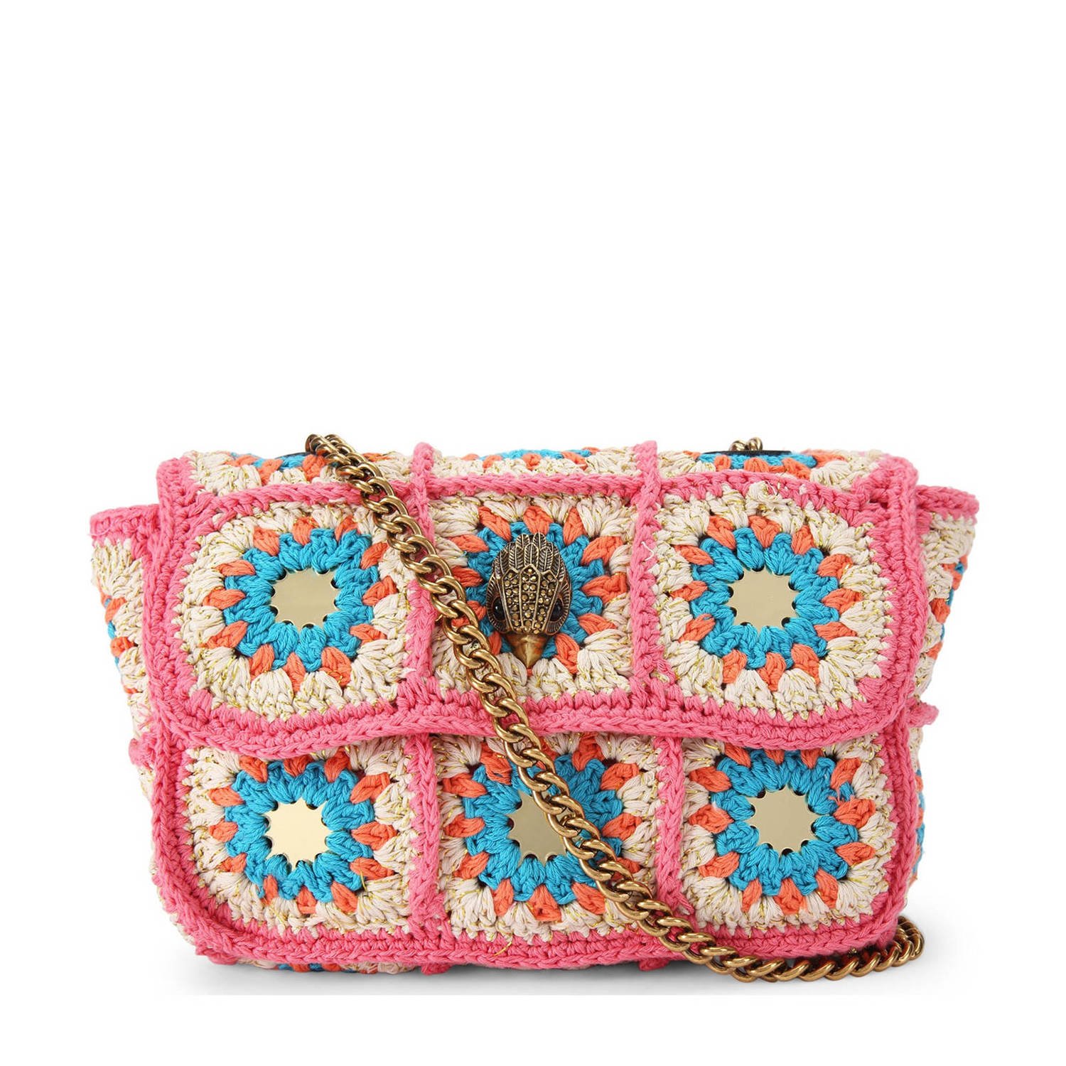 Kurt Geiger crochet crossbody tas Kensington roze blauw