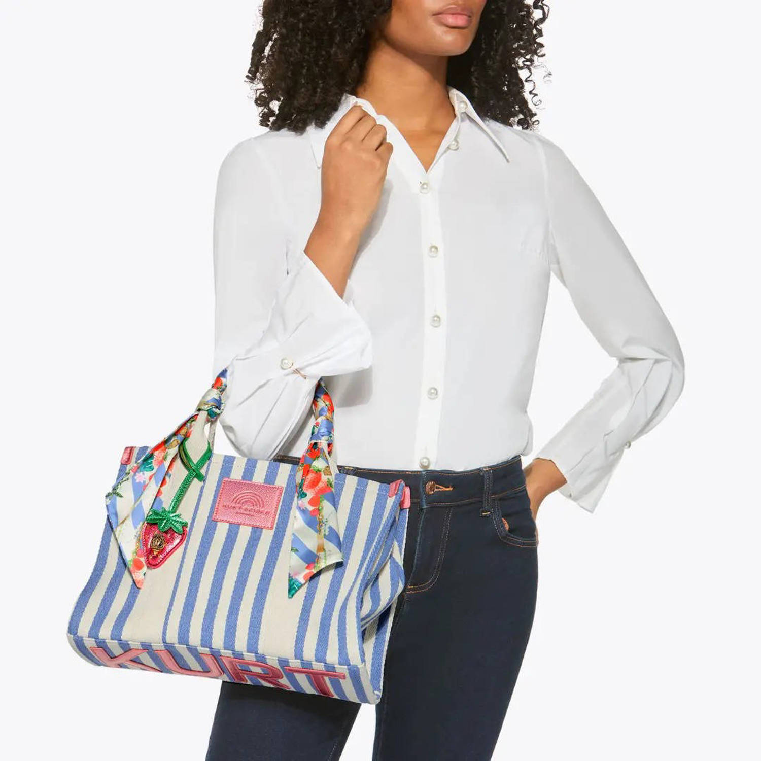 Kurt Geiger gestreepte shopper Southbank blauw ecru