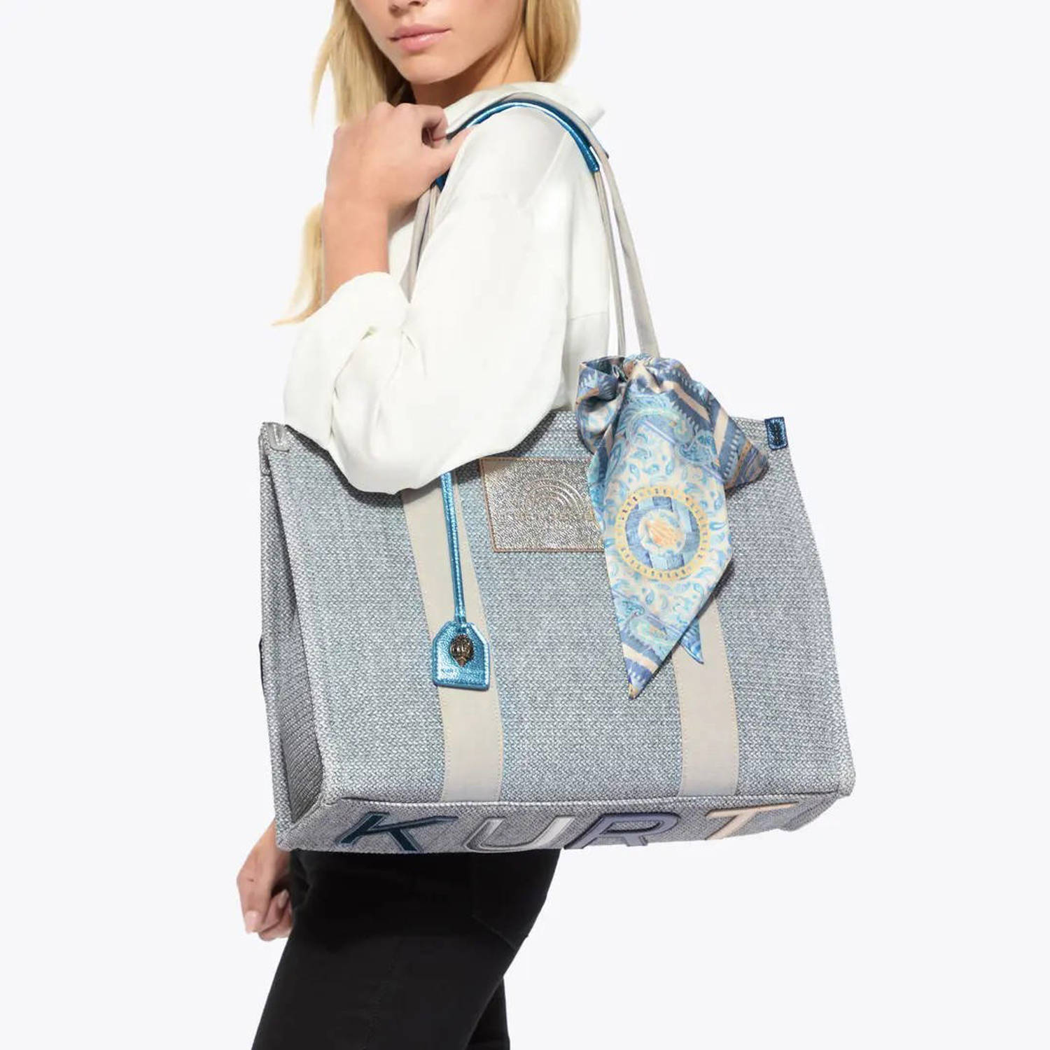 Kurt Geiger raffia shopper Southbank Large lichtblauw