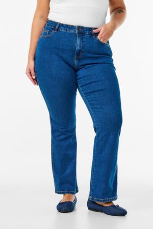 high waist bootcut jeans dark blue denim