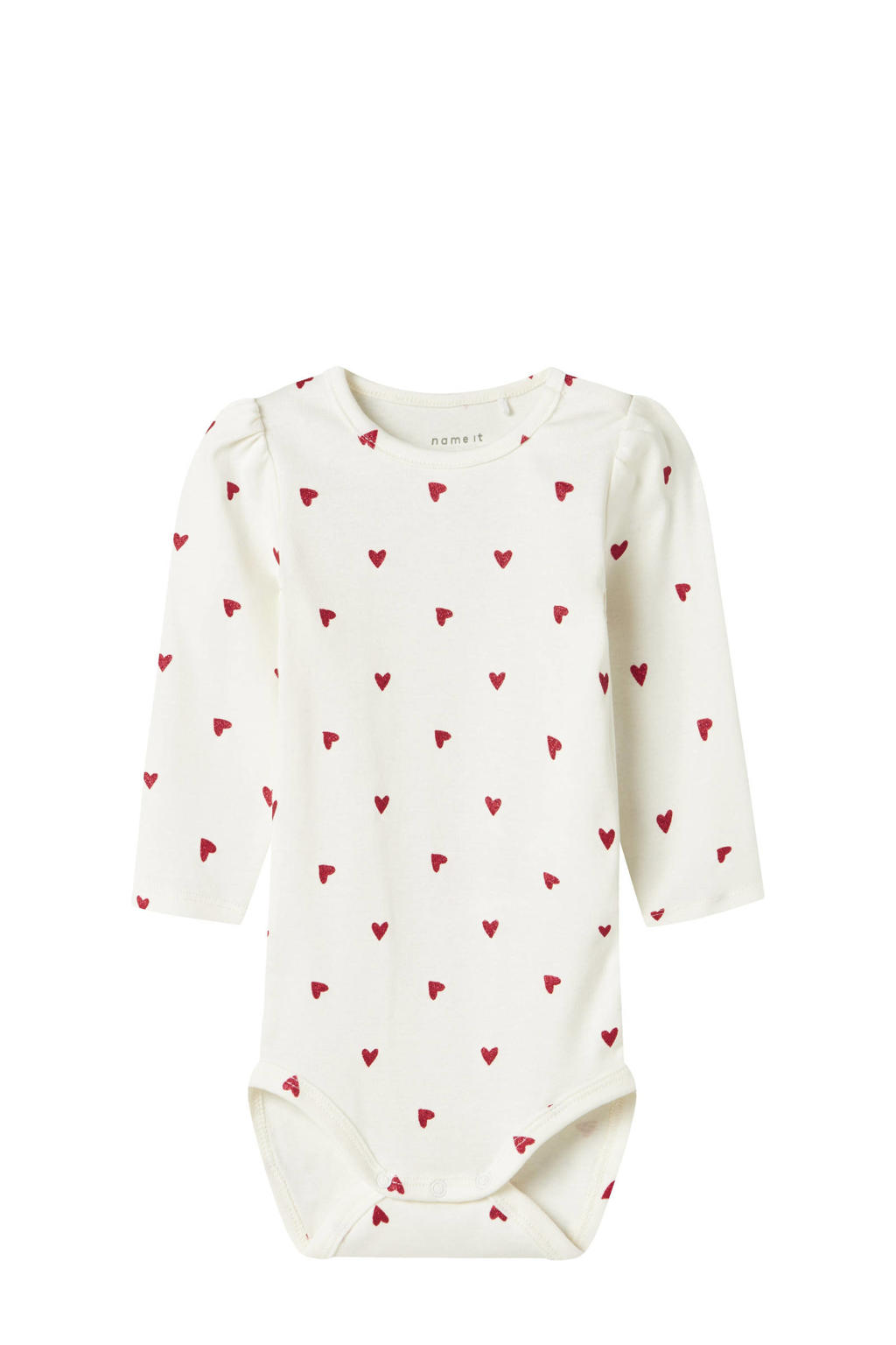 NAME IT BABY romper NBFDHEART met hartjesprint offwhite/rood
