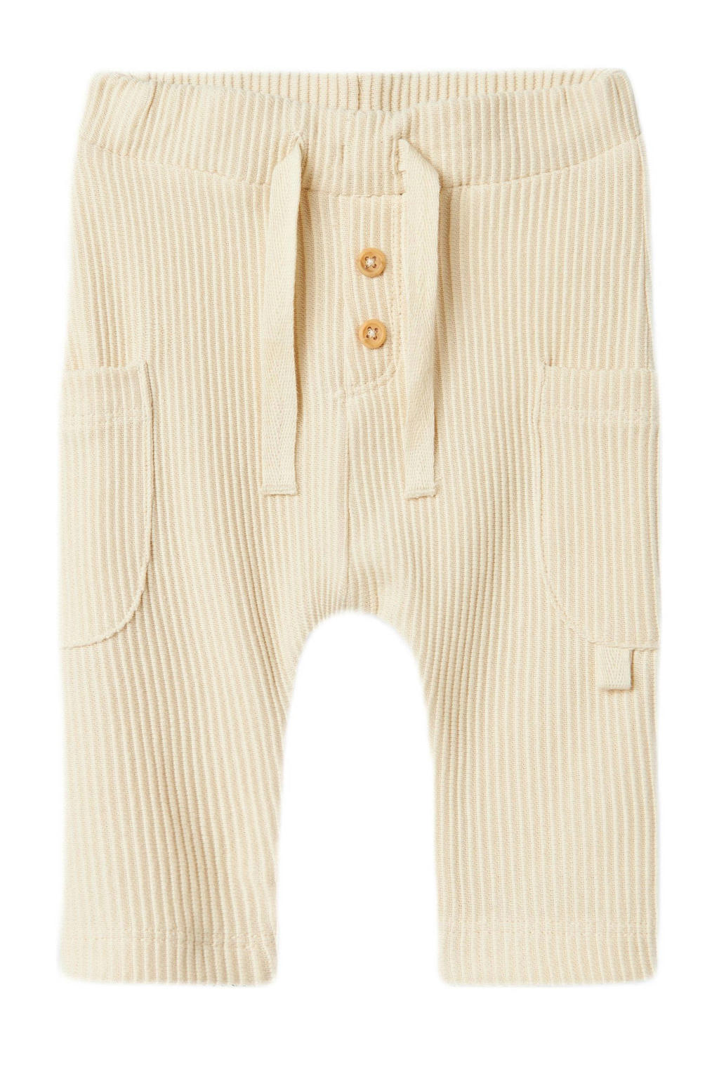 Ecru NAME IT BABY babybroek van katoen met regular fit, elastische tailleband met koord en effen