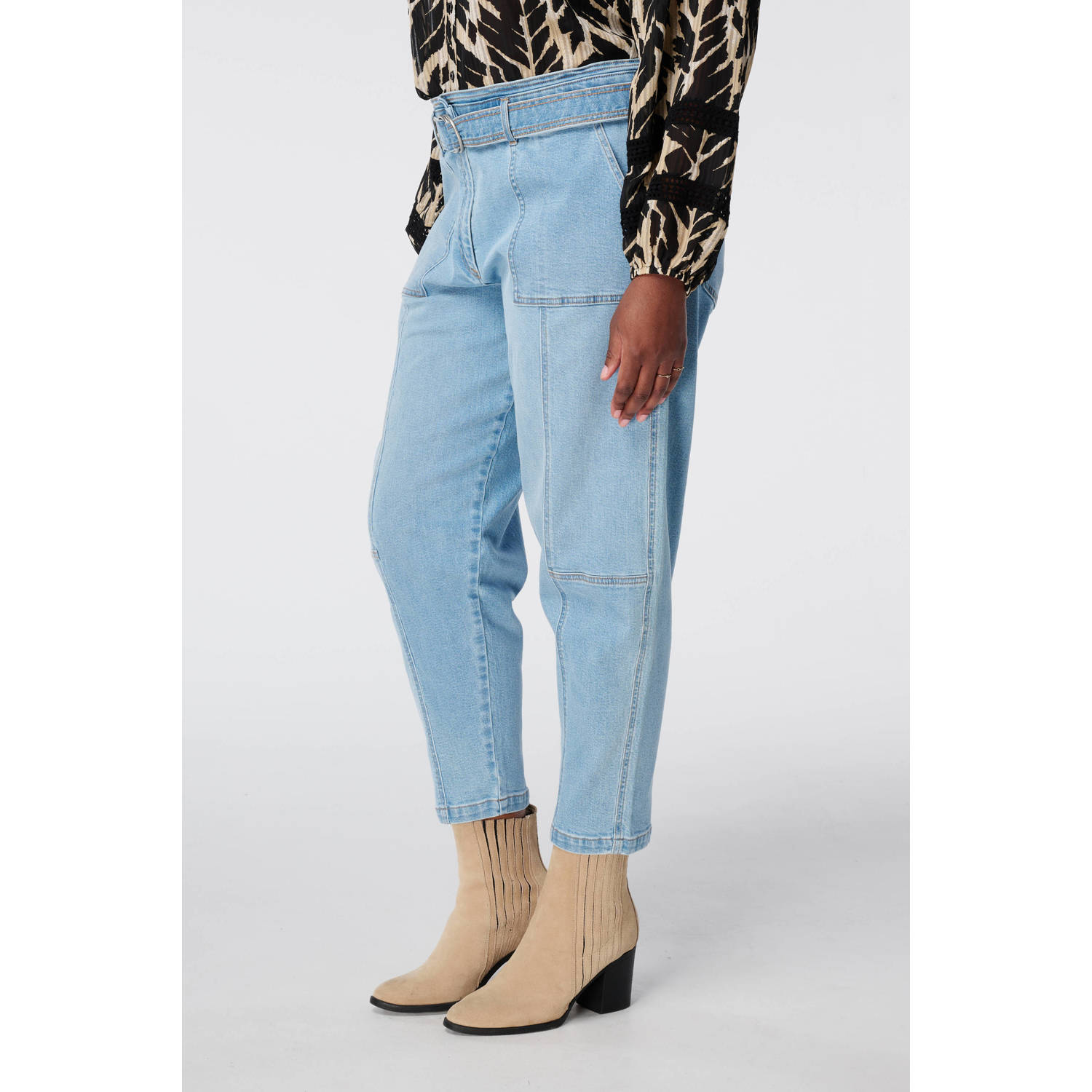 MS Mode straight regular waist broek medium blue denim