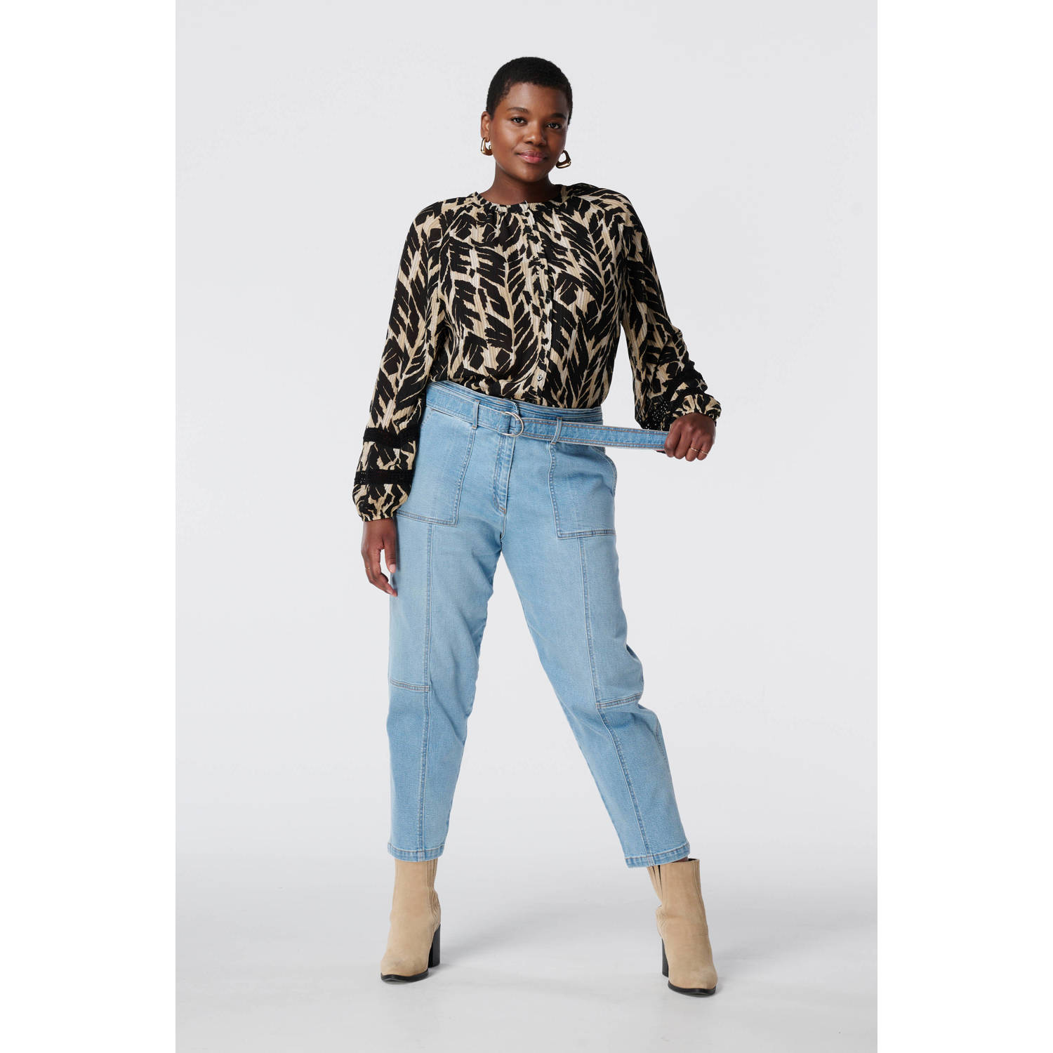 MS Mode straight regular waist broek medium blue denim