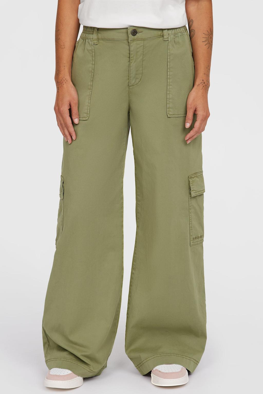 Kakikleurige dames O'Neill wide leg regular waist cargobroek van katoen met rits- en knoopsluiting en effen