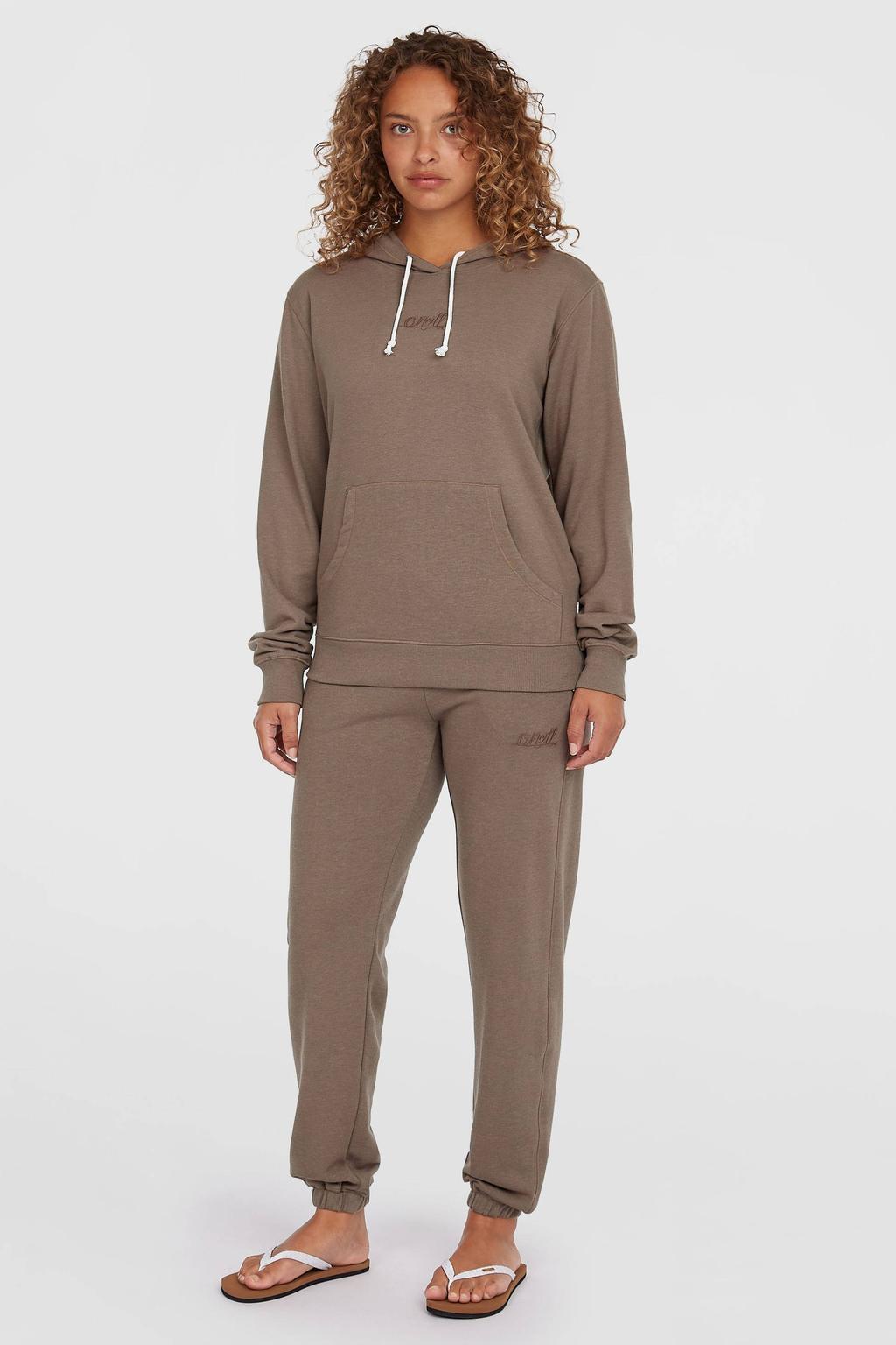 Bruine dames O'Neill hoodie van sweat materiaal met printopdruk, lange mouwen en capuchon