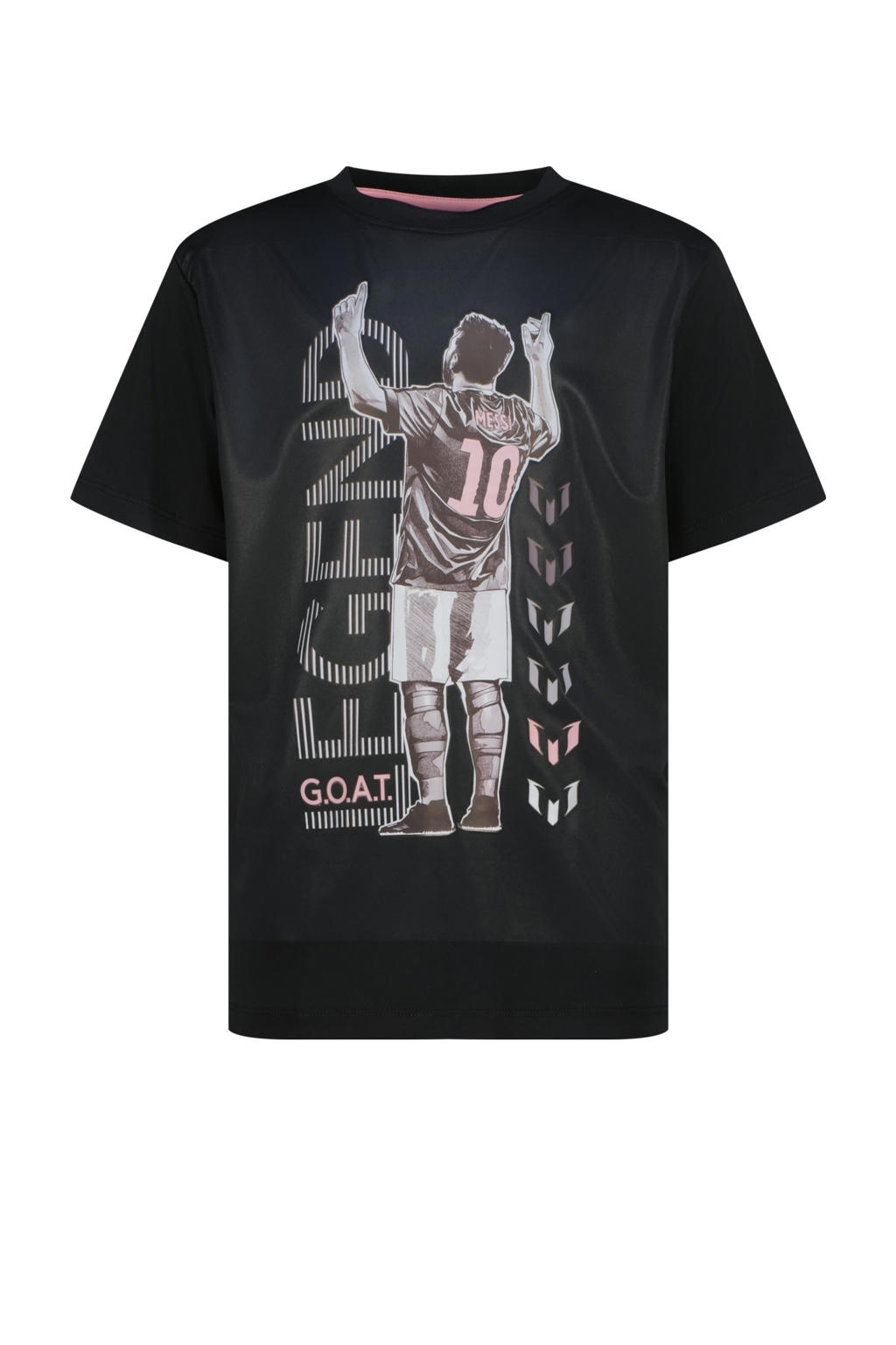 Zwarte jongens Messi T-shirt van polyester met printopdruk, korte mouwen en ronde hals
