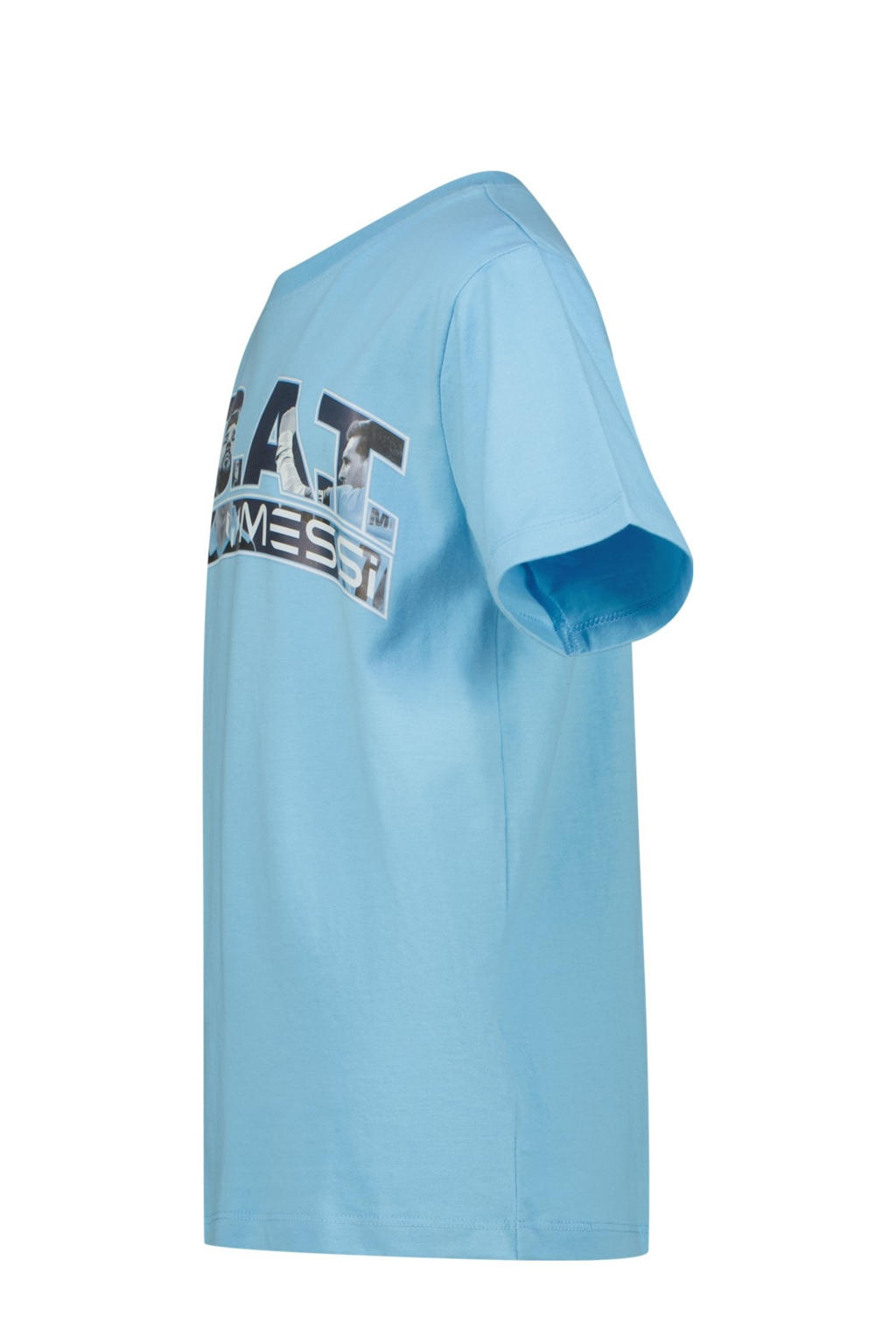 Lichtblauwe jongens Messi T-shirt van katoen met printopdruk, korte mouwen en ronde hals