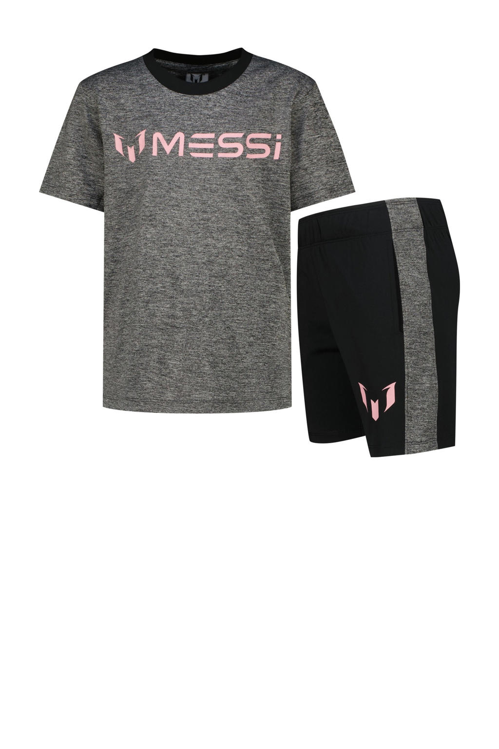 Messi T-shirt + korte broek zwart/grijs