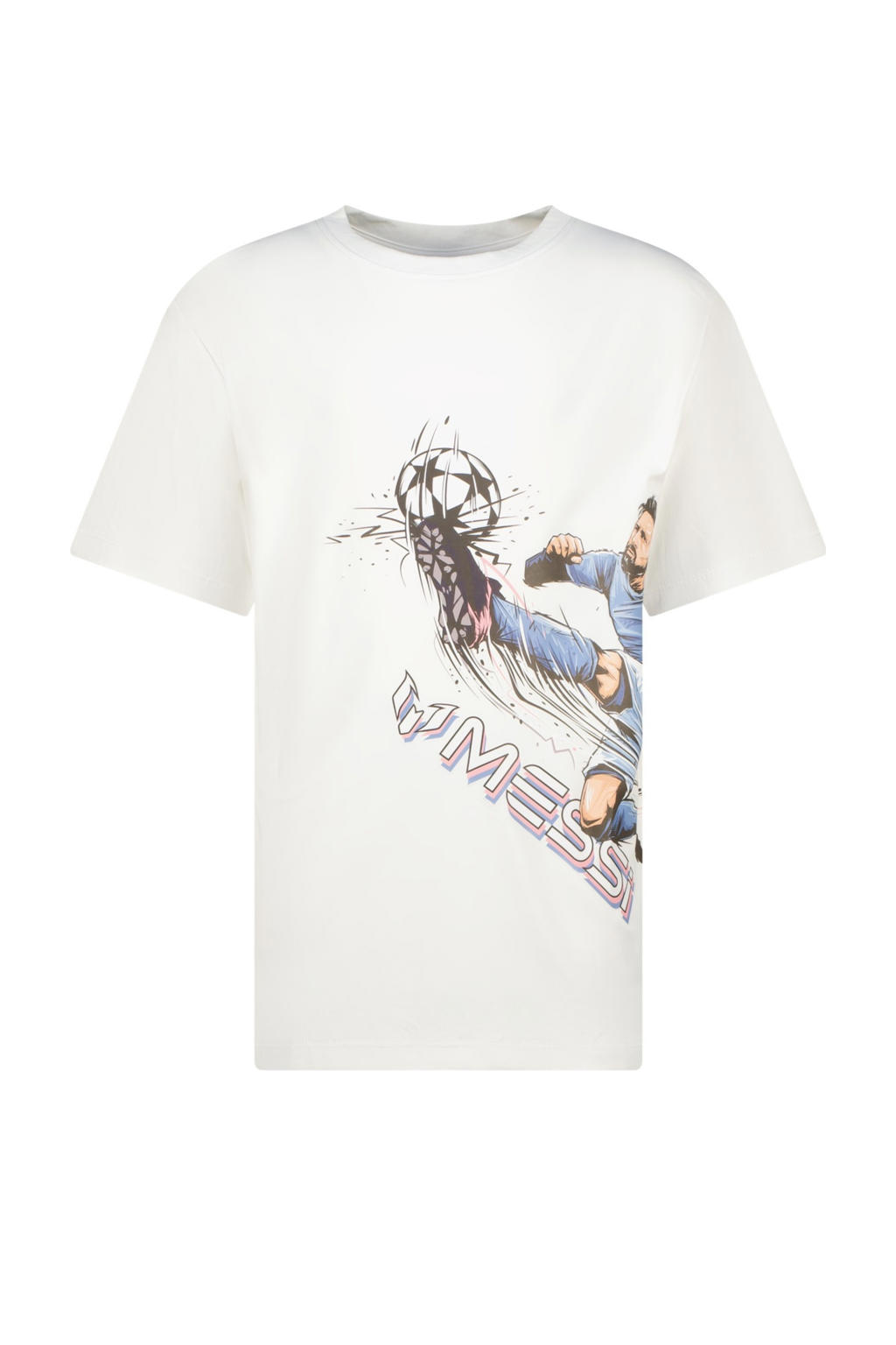 Witte jongens Messi T-shirt van polyester met printopdruk, korte mouwen en ronde hals