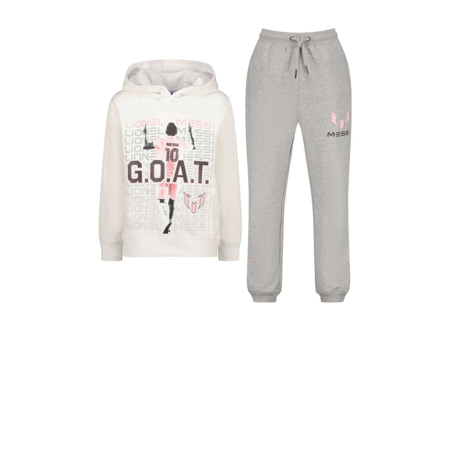 Messi hoodie met joggingbroek wit grijs melange