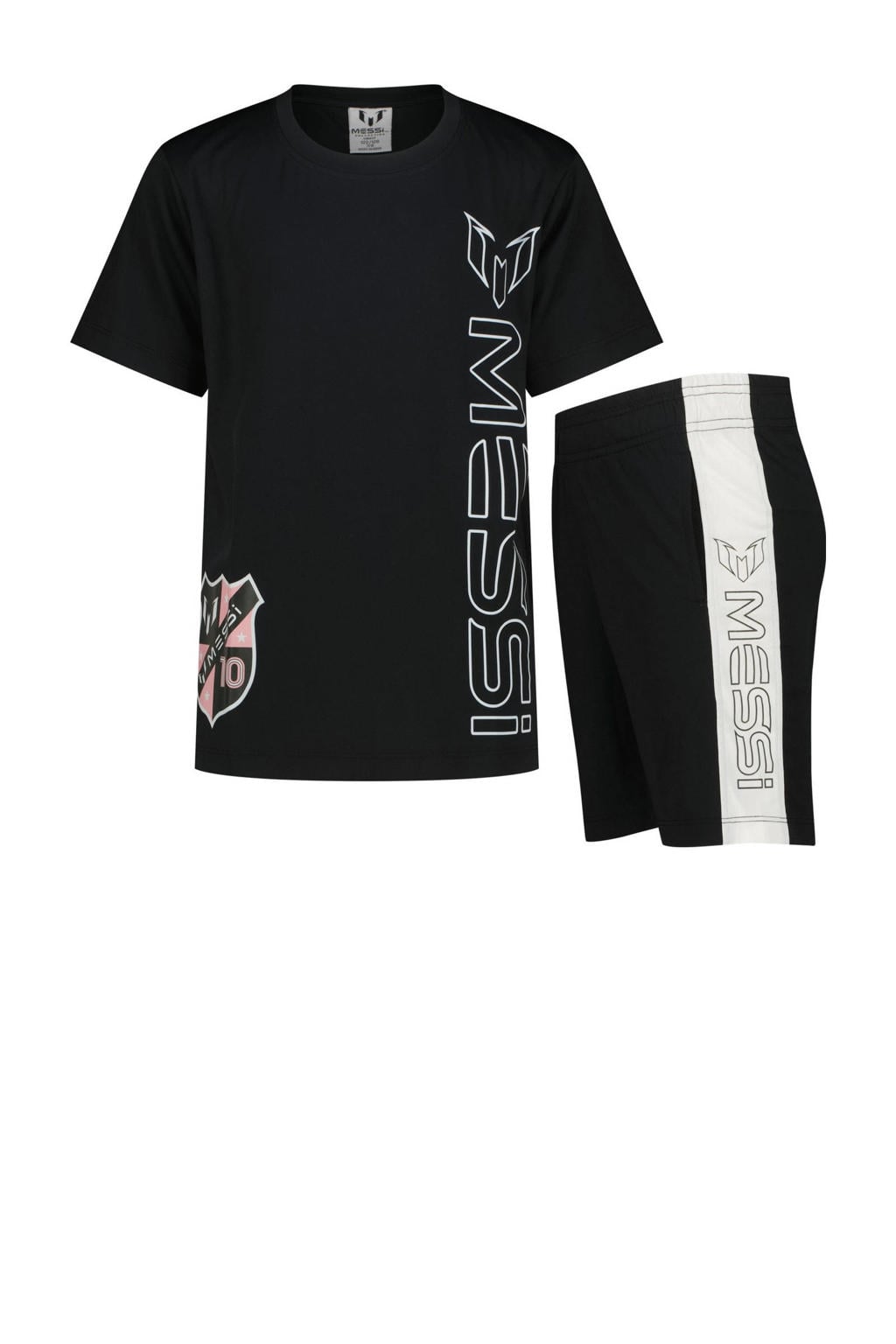 Messi T-shirt + korte broek zwart/wit