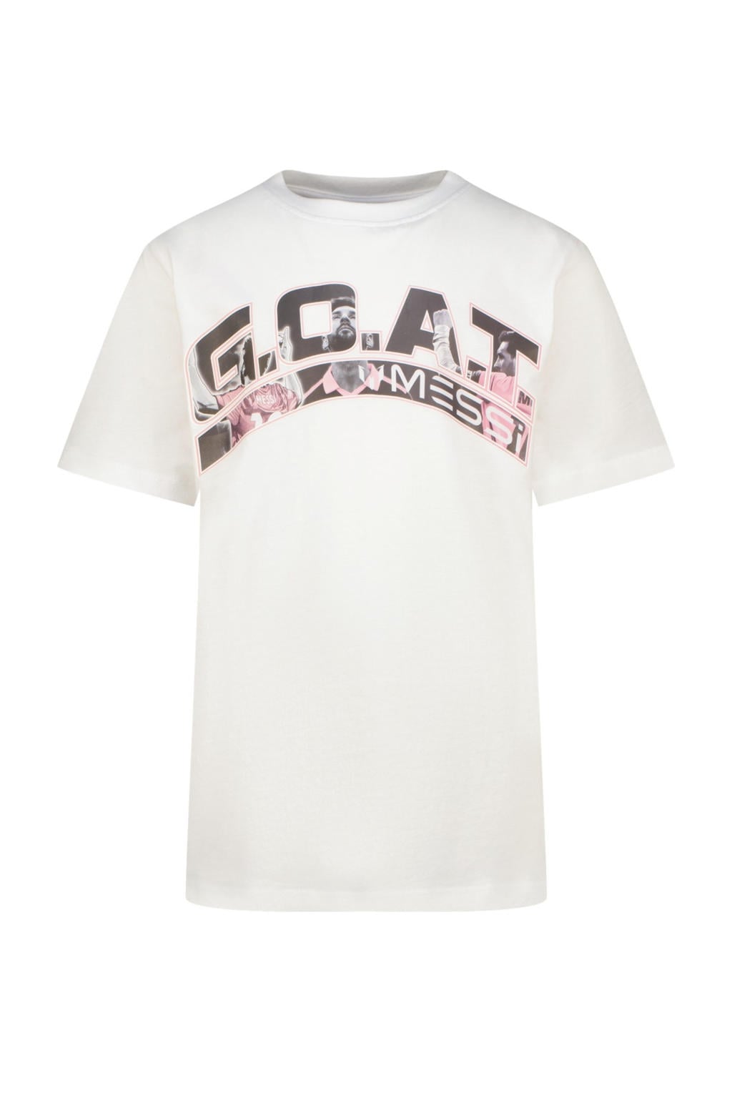 Witte jongens Messi T-shirt van katoen met printopdruk, korte mouwen en ronde hals