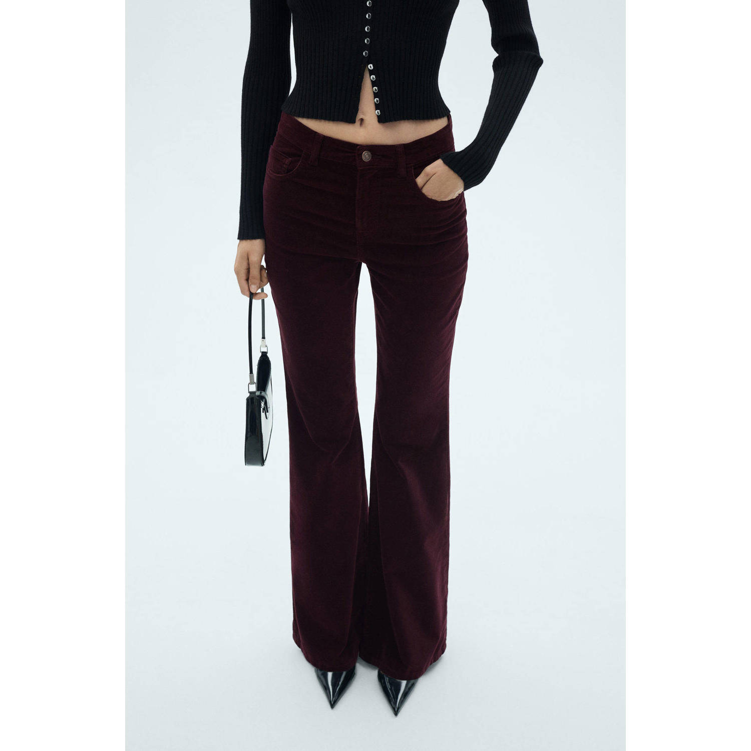 Mango regular waist flared jeans donkerrood
