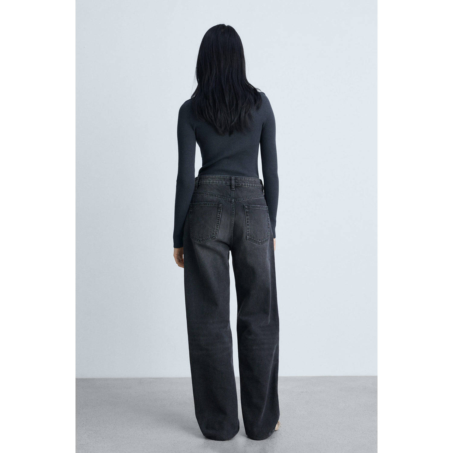 Mango regular waist wide leg jeans black denim