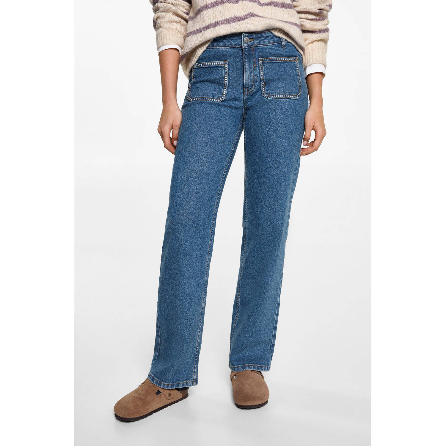 MANGO TEEN straight jeans medium blue denim