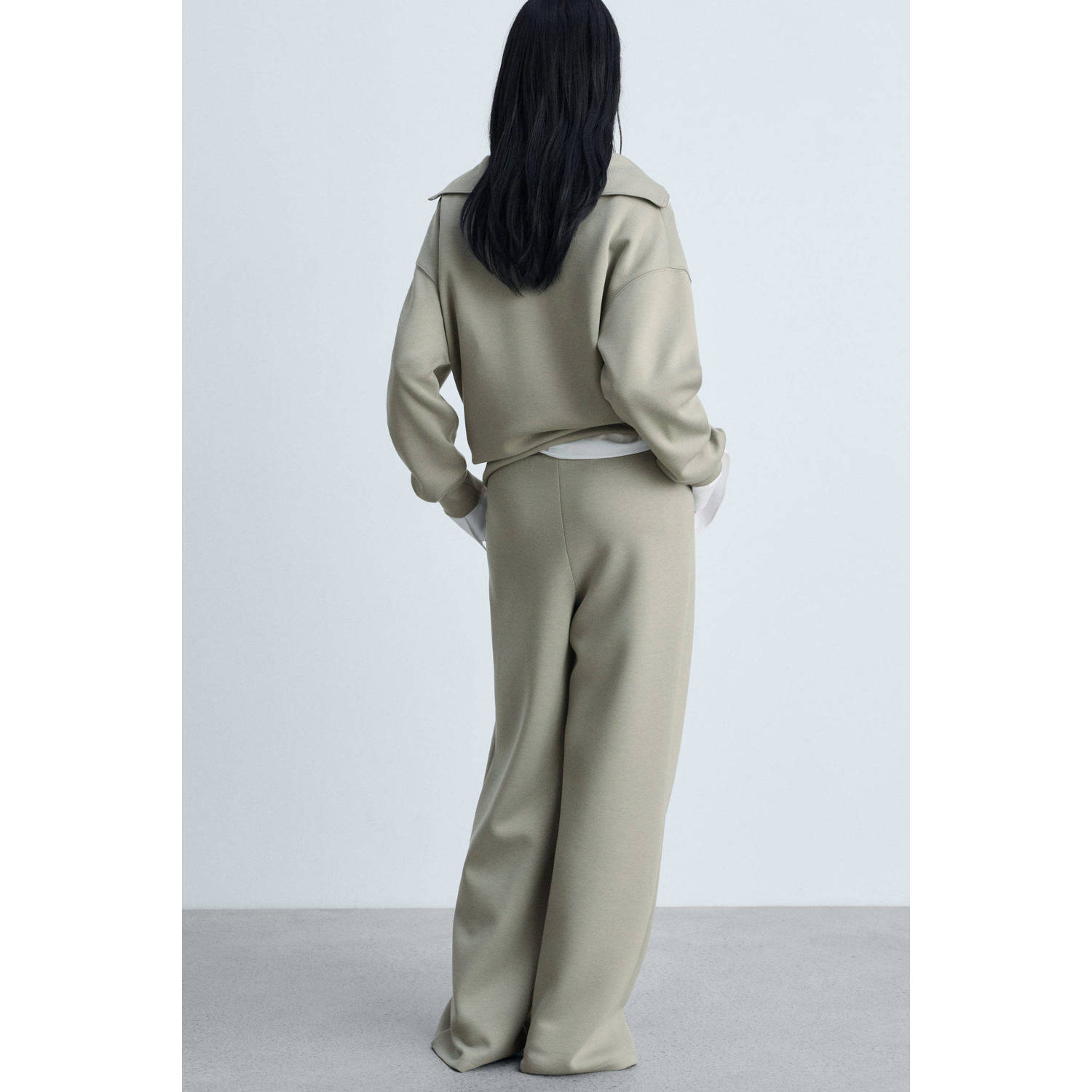 Mango wide leg regular waist broek lichtkaki