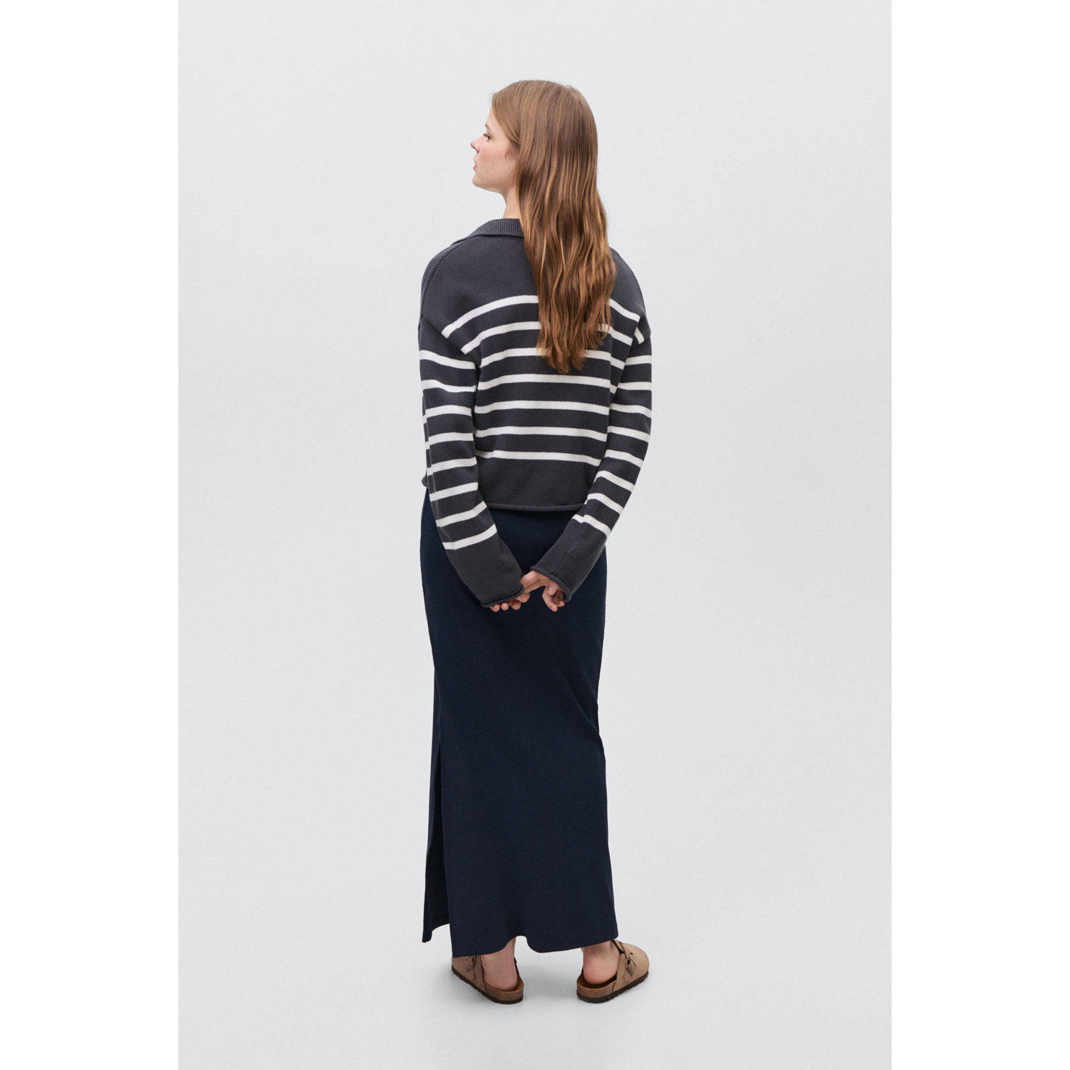 MANGO TEEN maxi rok rib gebreid marine