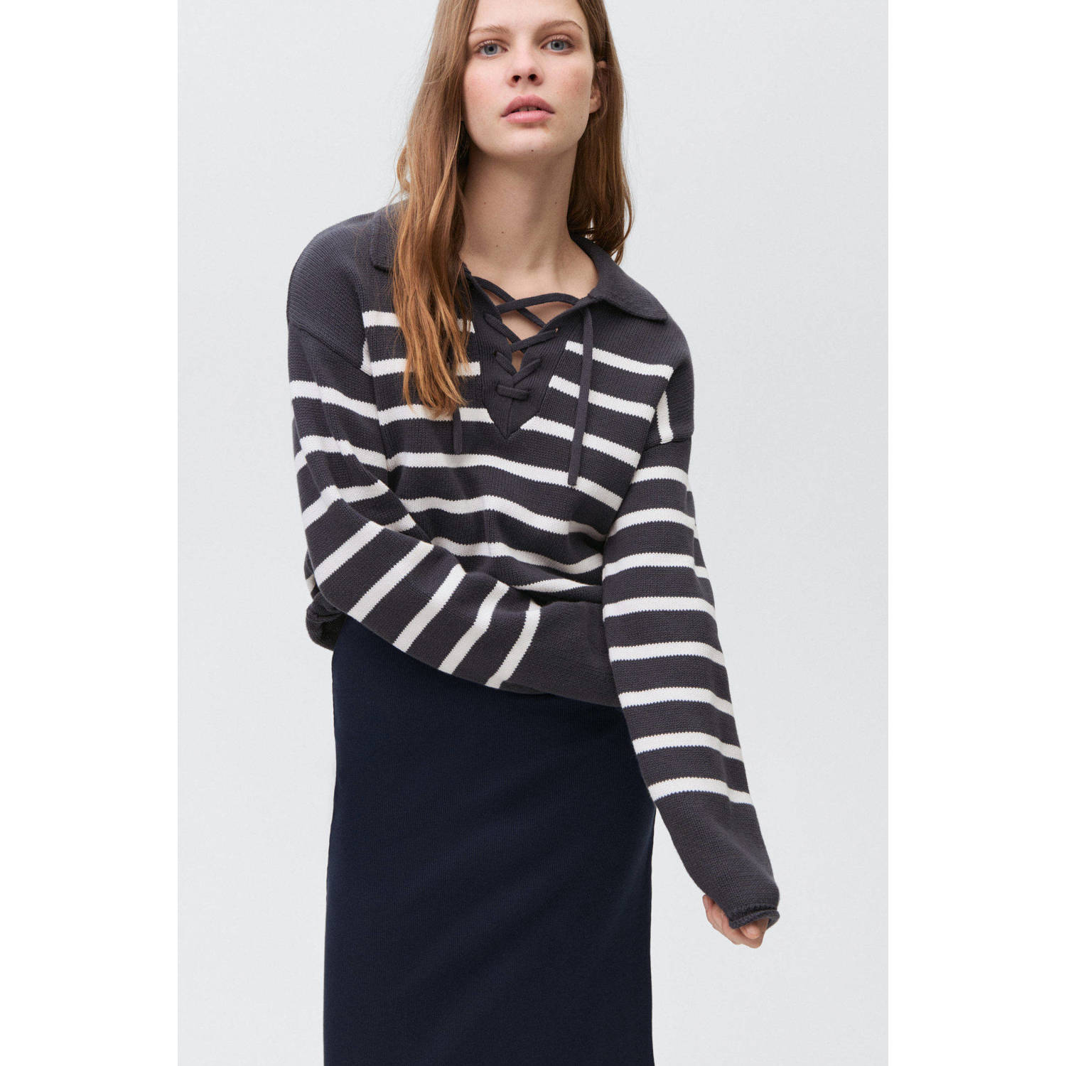 MANGO TEEN maxi rok rib gebreid marine