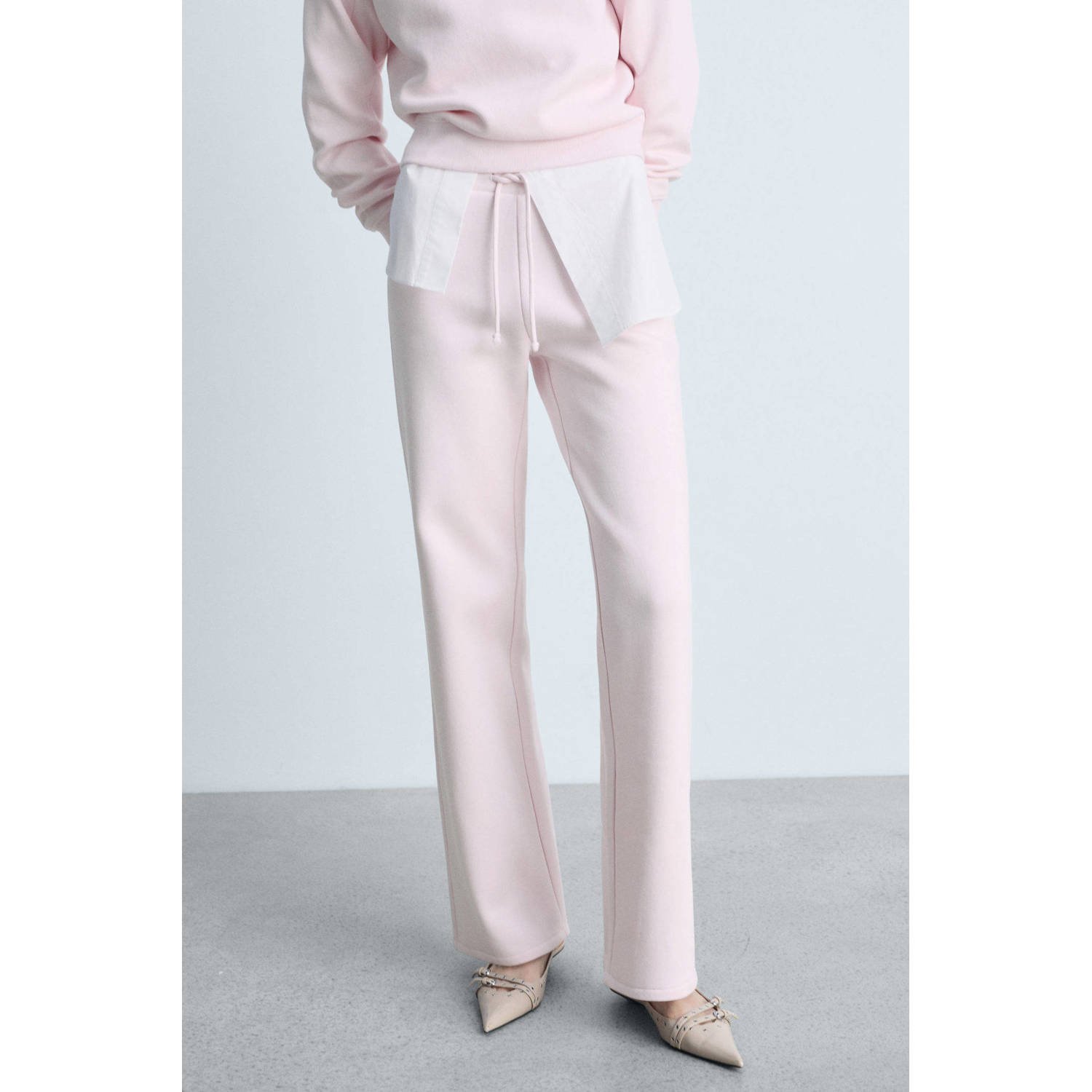 Mango wide leg regular waist broek lichtroze