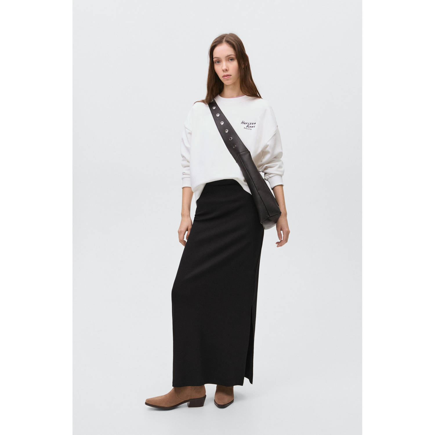 MANGO TEEN maxi rok rib gebreid zwart