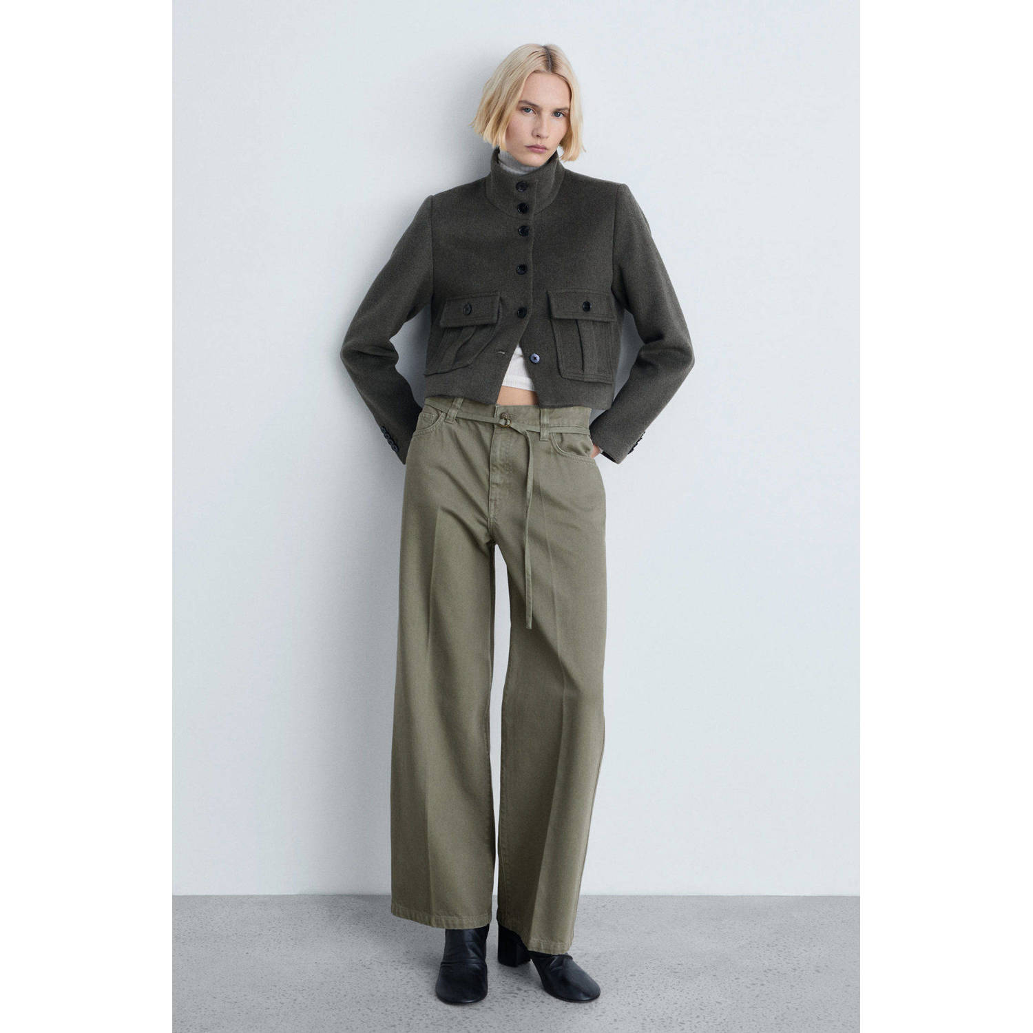 Mango regular waist wide leg jeans kaki