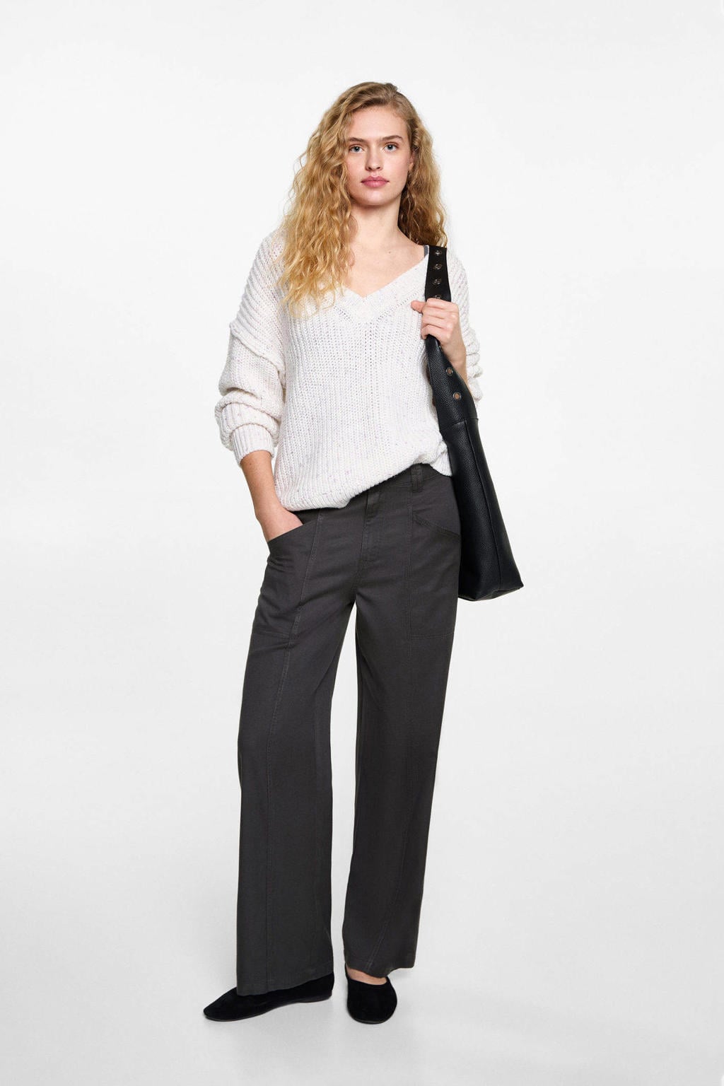 Antraciete meisjes MANGO TEEN rechtvallend casual broek van denim met high waist en rits- en knoopsluiting