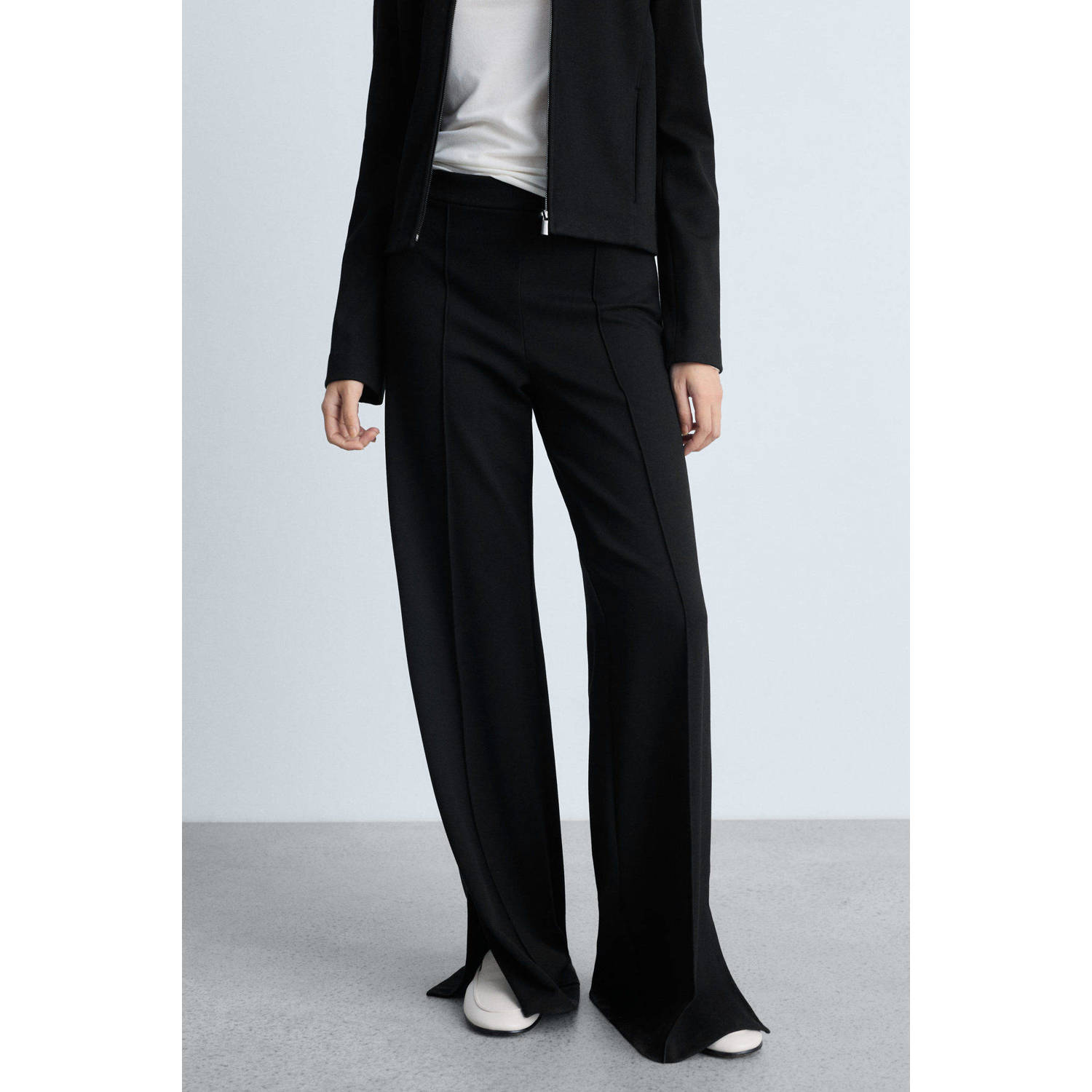 Mango wide leg regular waist broek zwart