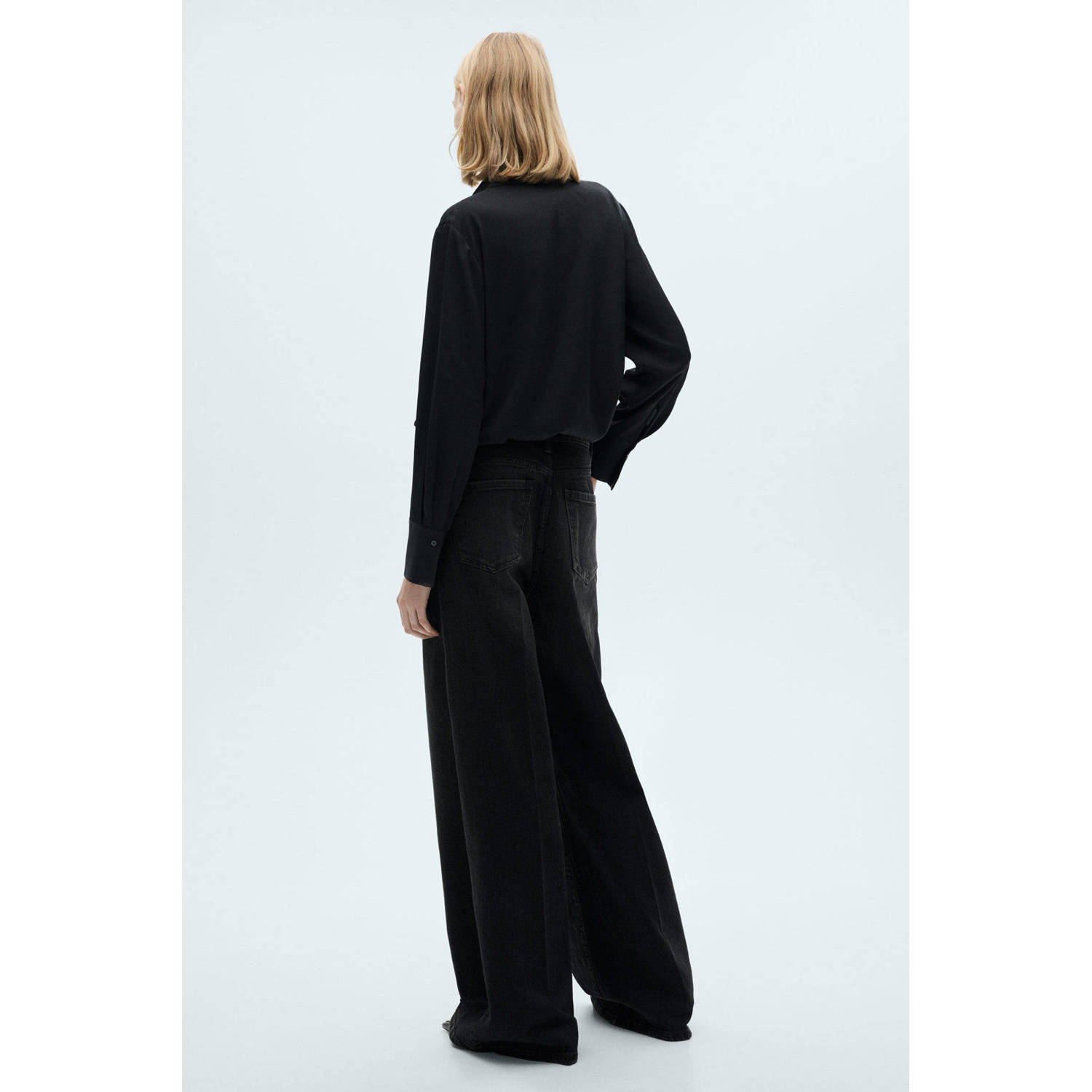 Mango regular waist wide leg jeans black denim