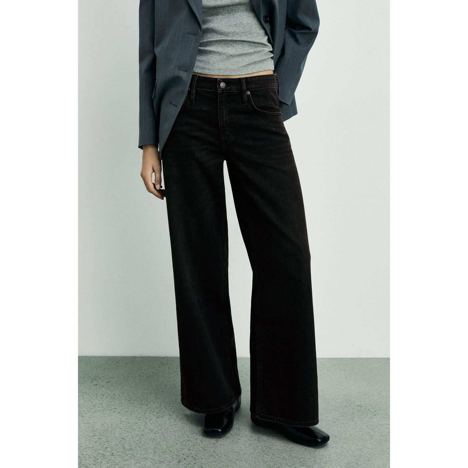 Mango high waist wide leg jeans black denim