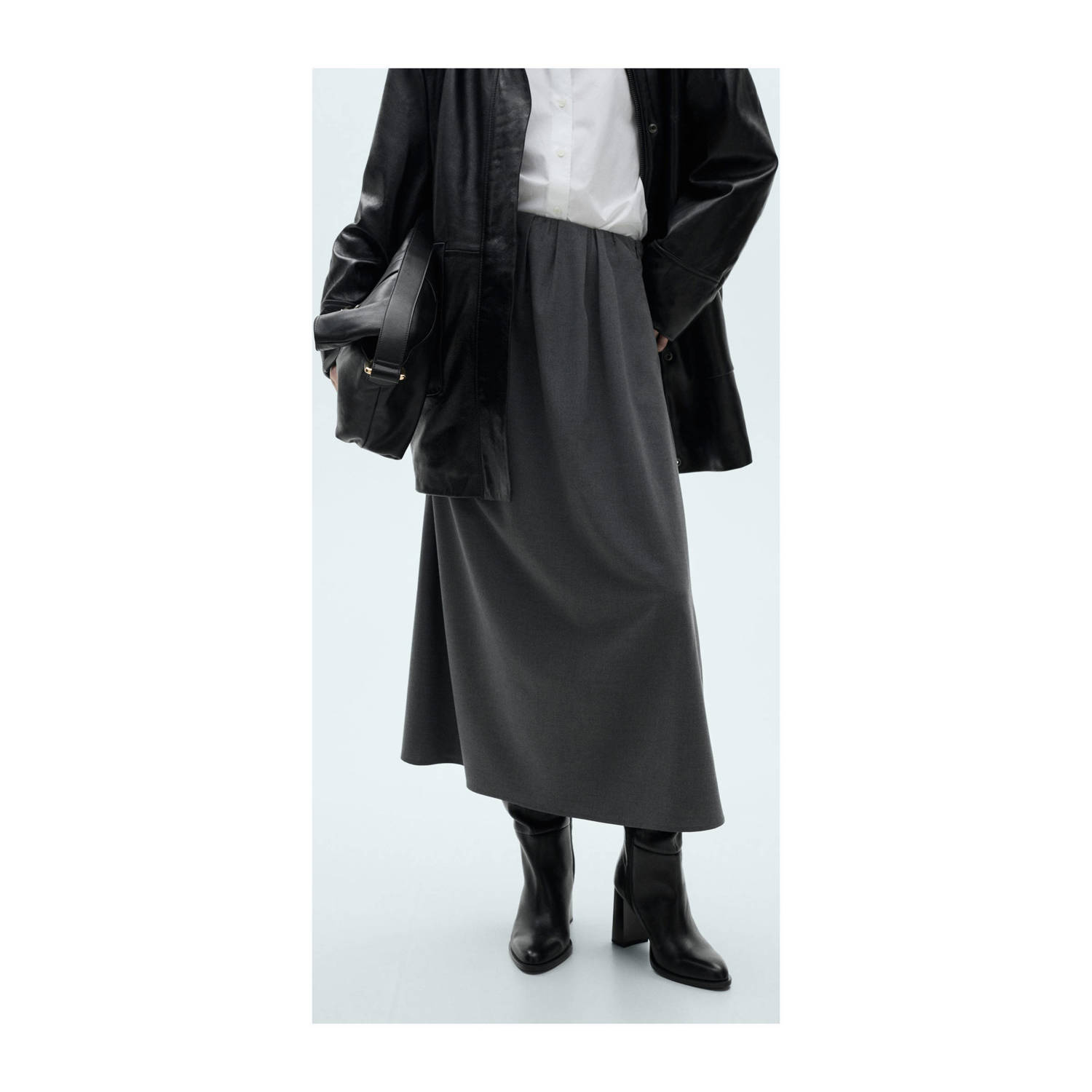 Mango midi rok grijs