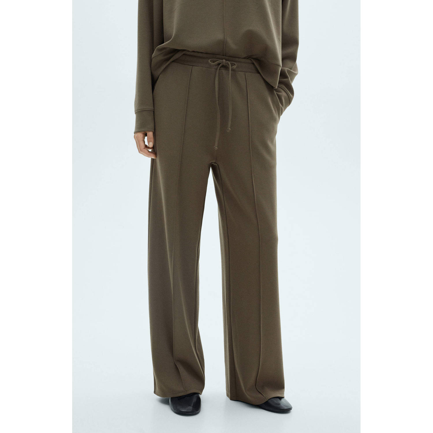 Mango wide leg regular waist broek kaki