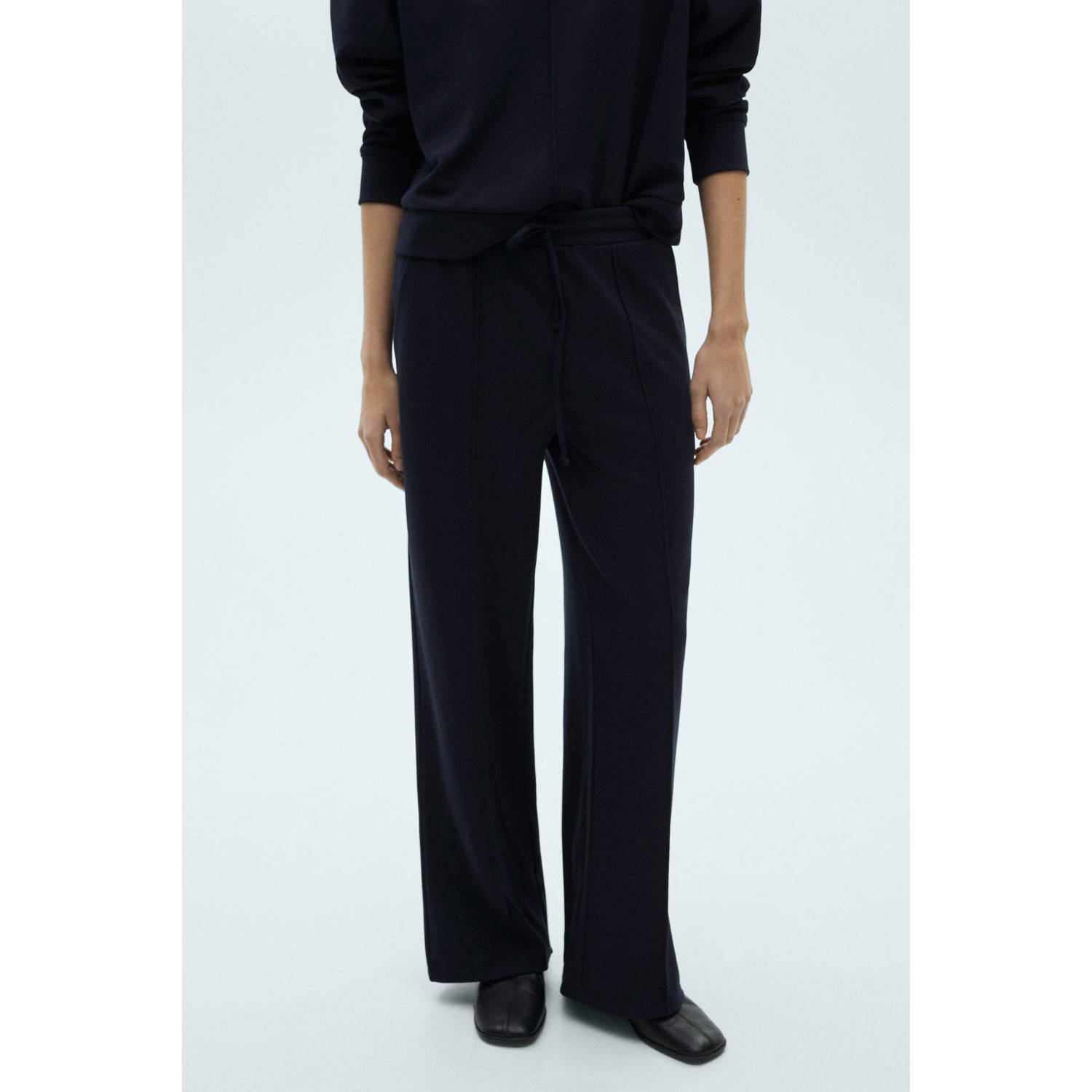 Mango wide leg regular waist broek donkerblauw