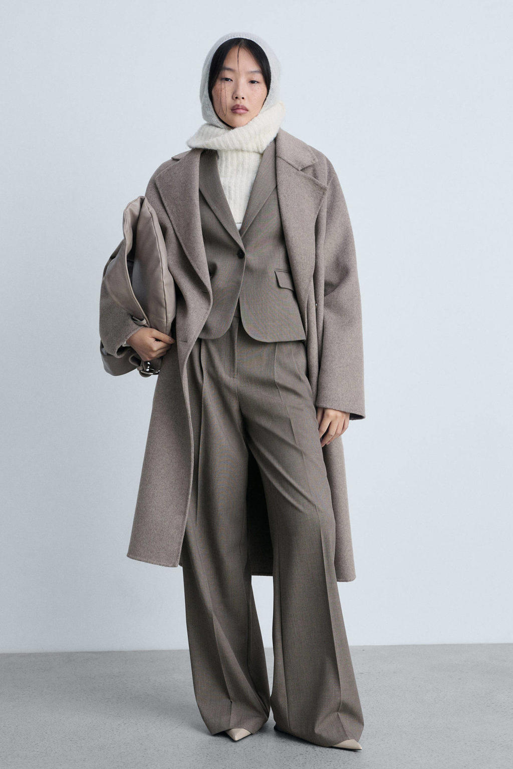 Grijsbruine dames Mango regular blazer van polyester met effen, lange mouwen, reverskraag en knoopsluiting