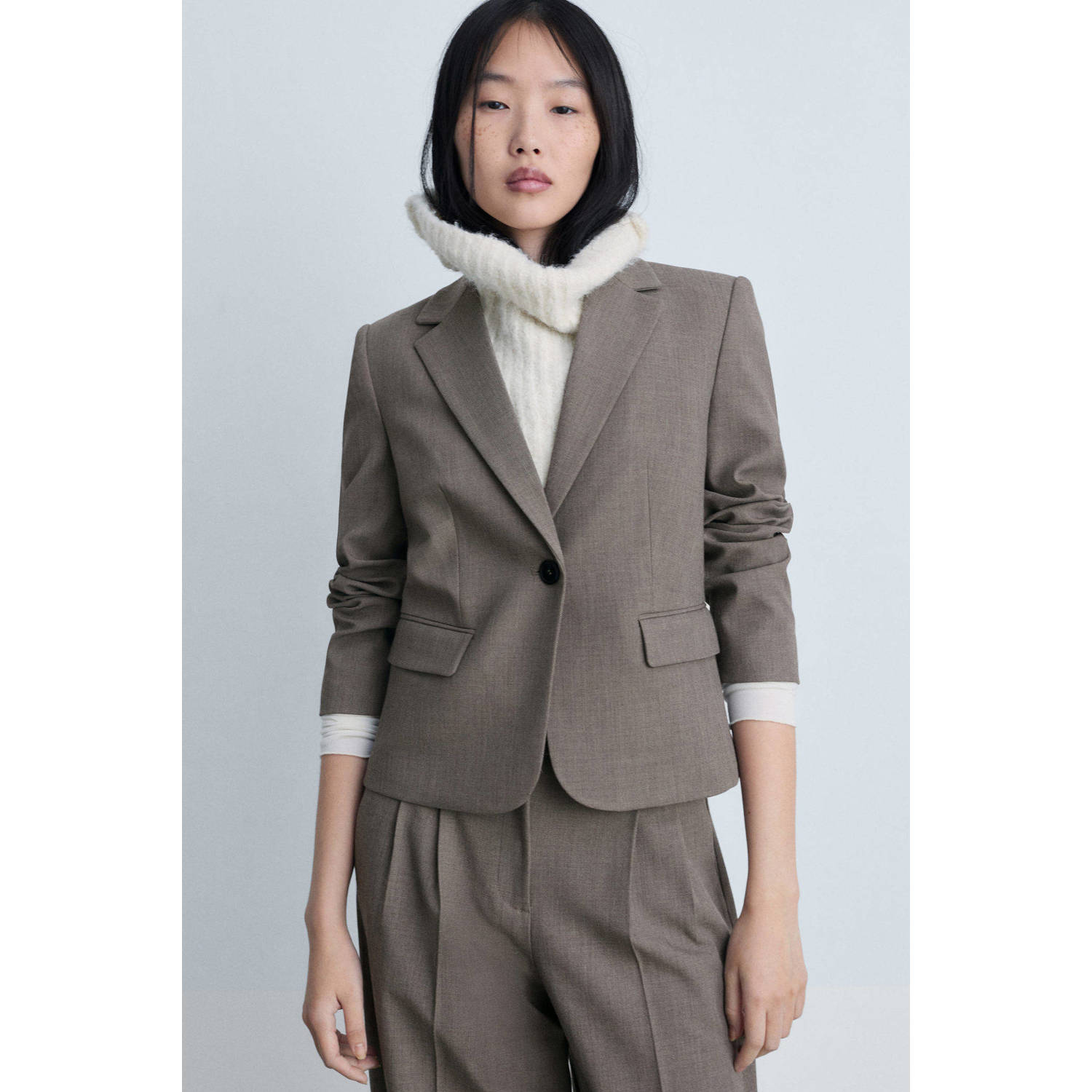 Mango regular blazer grijsbruin