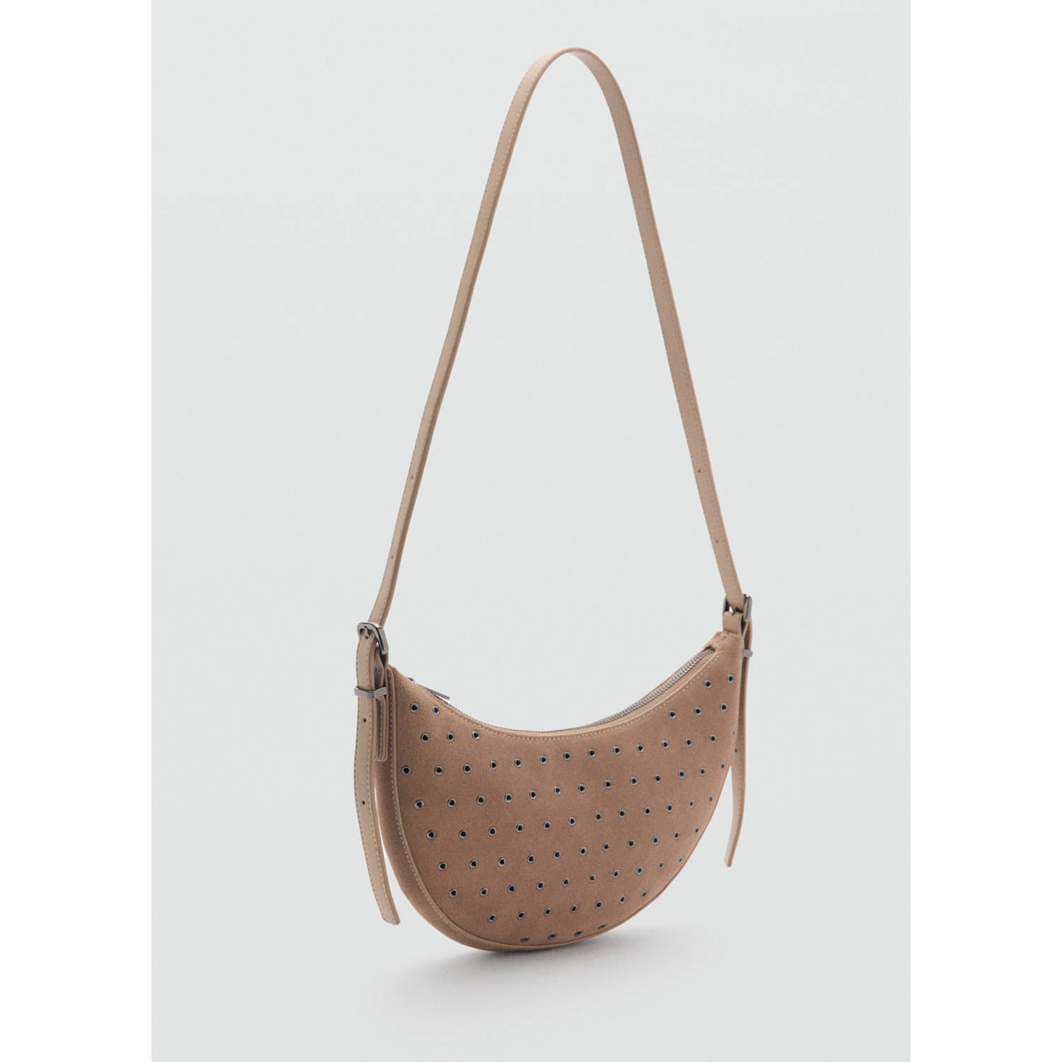 MANGO TEEN leren schoudertas met studs lichtbruin