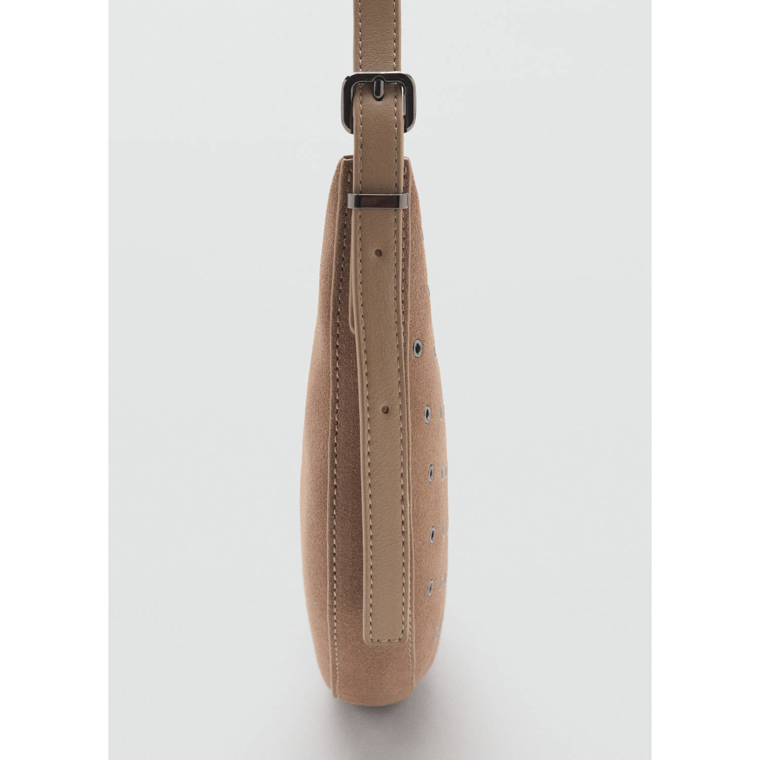 MANGO TEEN leren schoudertas met studs lichtbruin