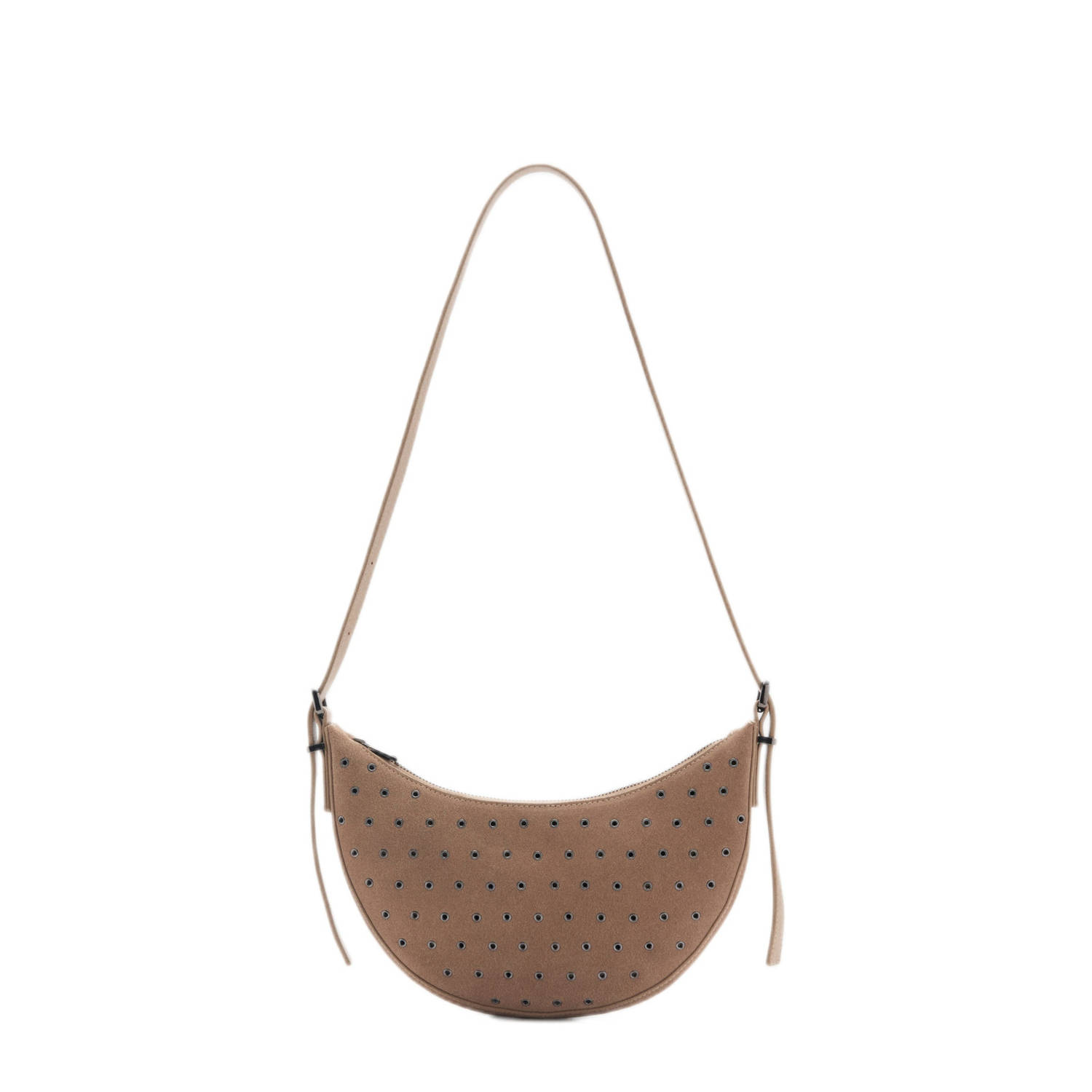 MANGO TEEN leren schoudertas met studs lichtbruin