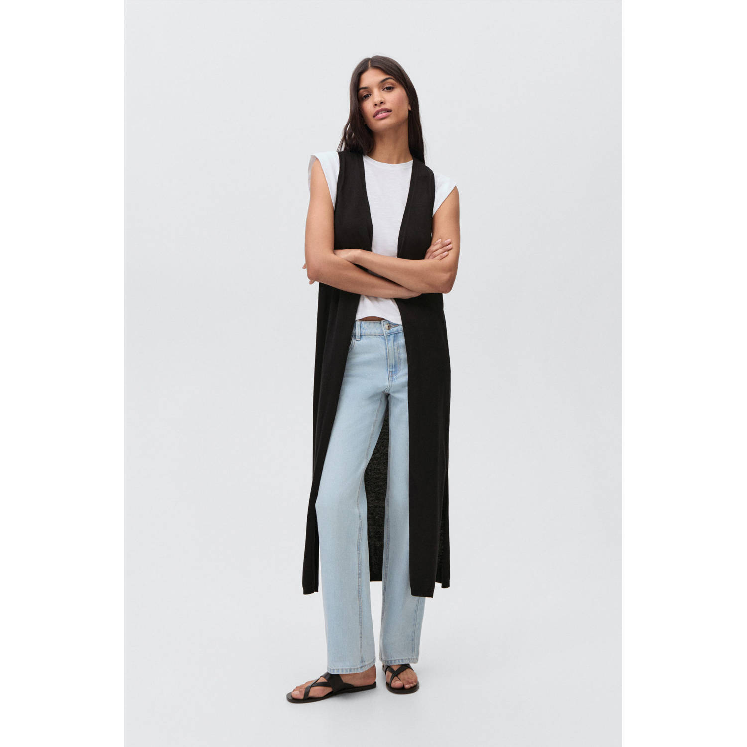 MANGO TEEN lang vest zwart fijn gebreid