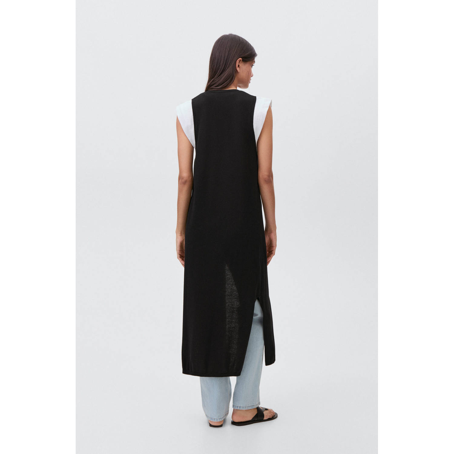 MANGO TEEN lang vest zwart fijn gebreid