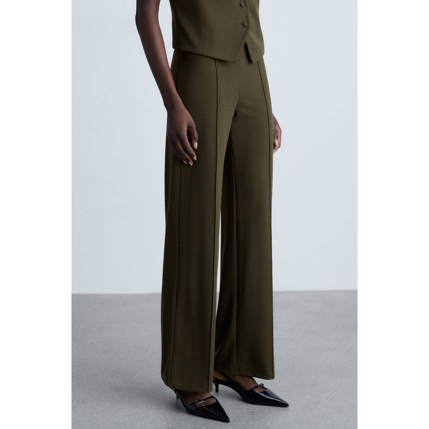 Mango straight regular waist broek kaki