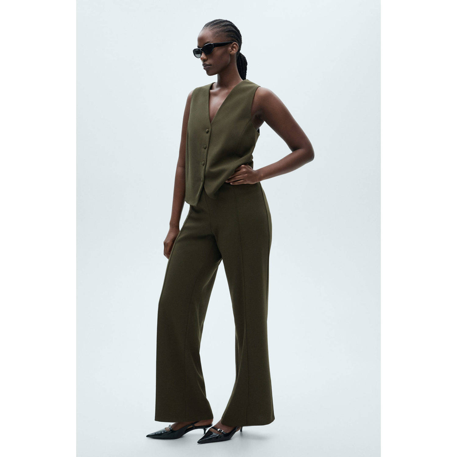 Mango straight regular waist broek kaki