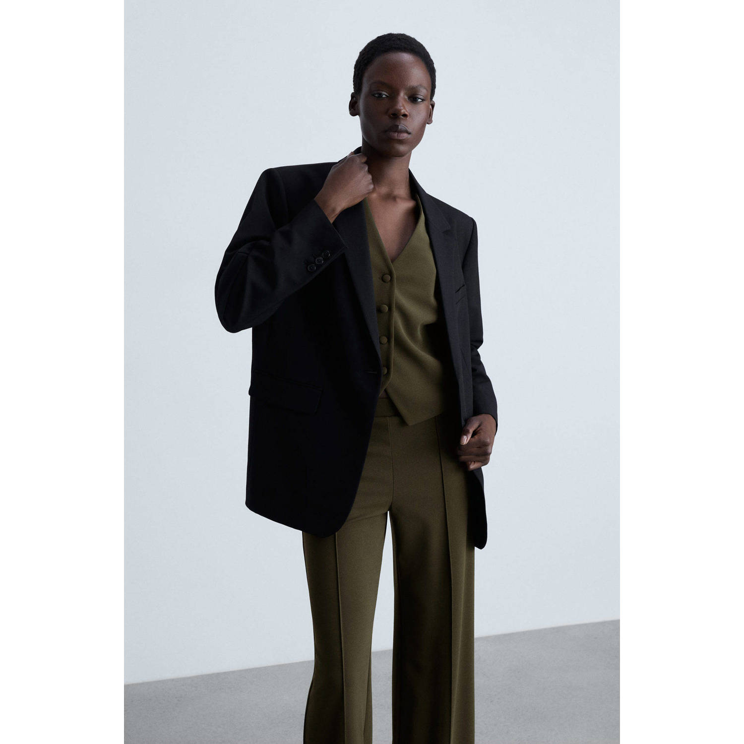 Mango straight regular waist broek kaki