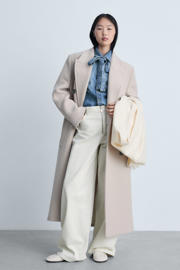 thumbnail: Medium blue denim dames Mango blouse van denim met effen, lange mouwen, strikkraag en knoopsluiting