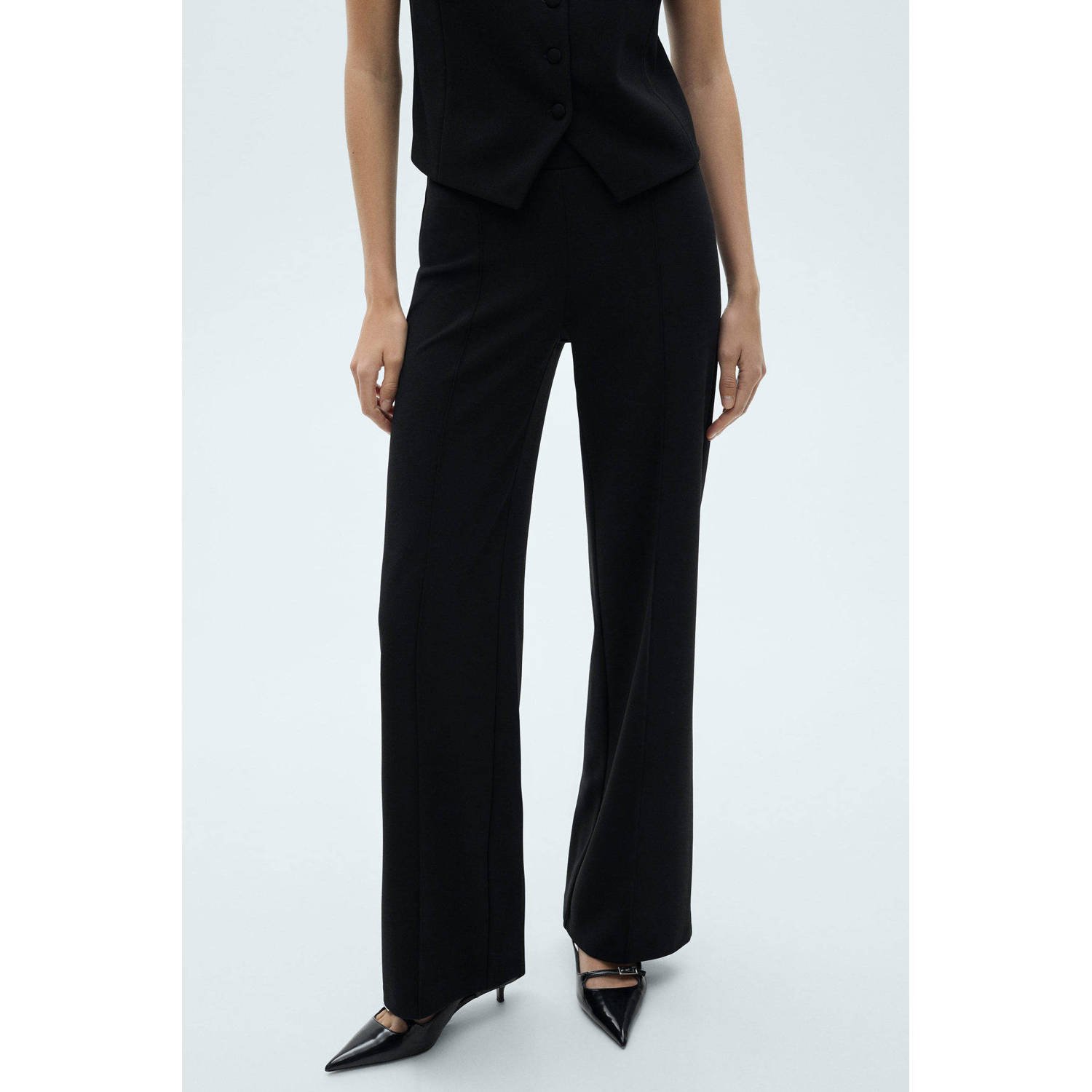 Mango straight regular waist broek zwart